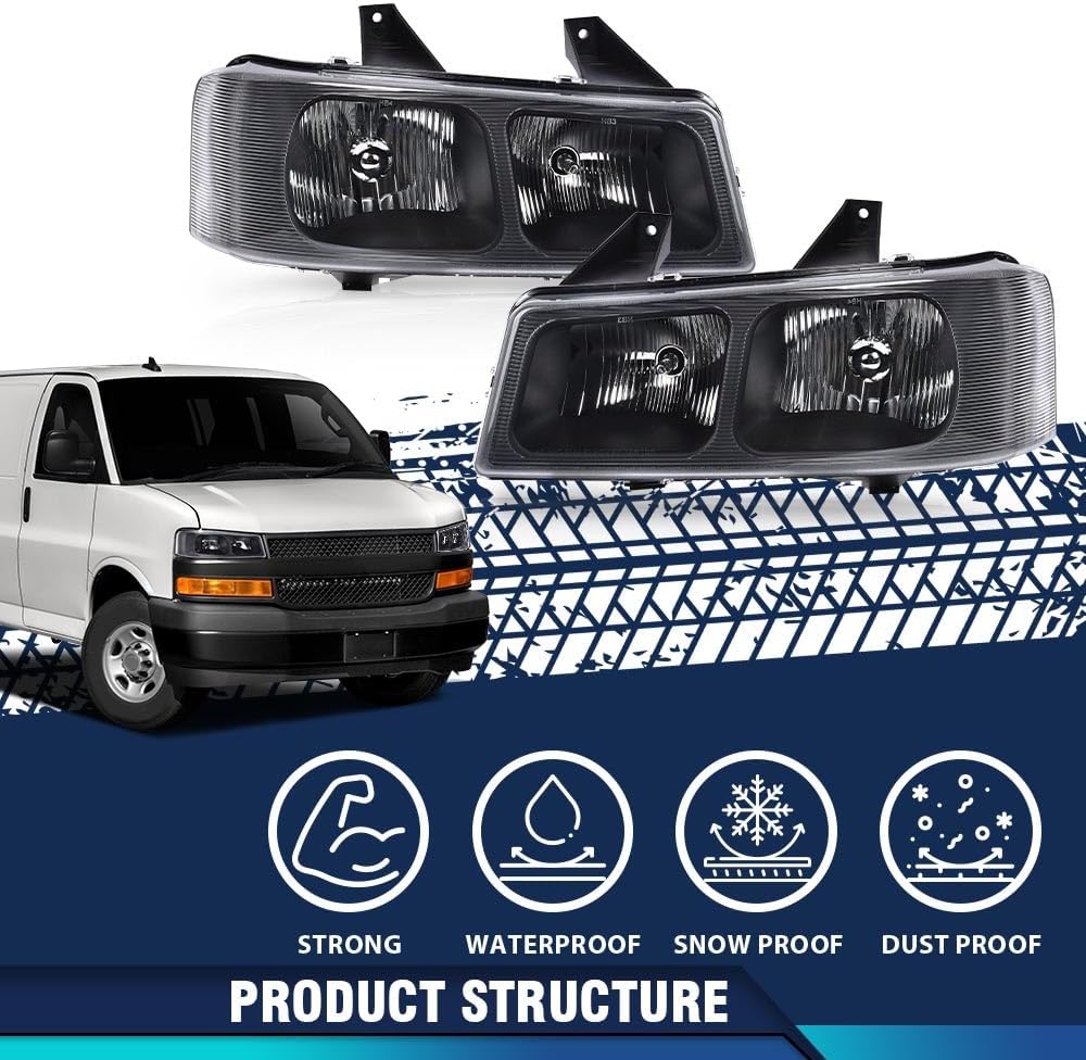 PIT66 Par de faros delanteros con bombillas compatibles con Chevy Express 1500GMC Savana 1500 2003-2014, compatible con Chevy Express 2500 3500GMC