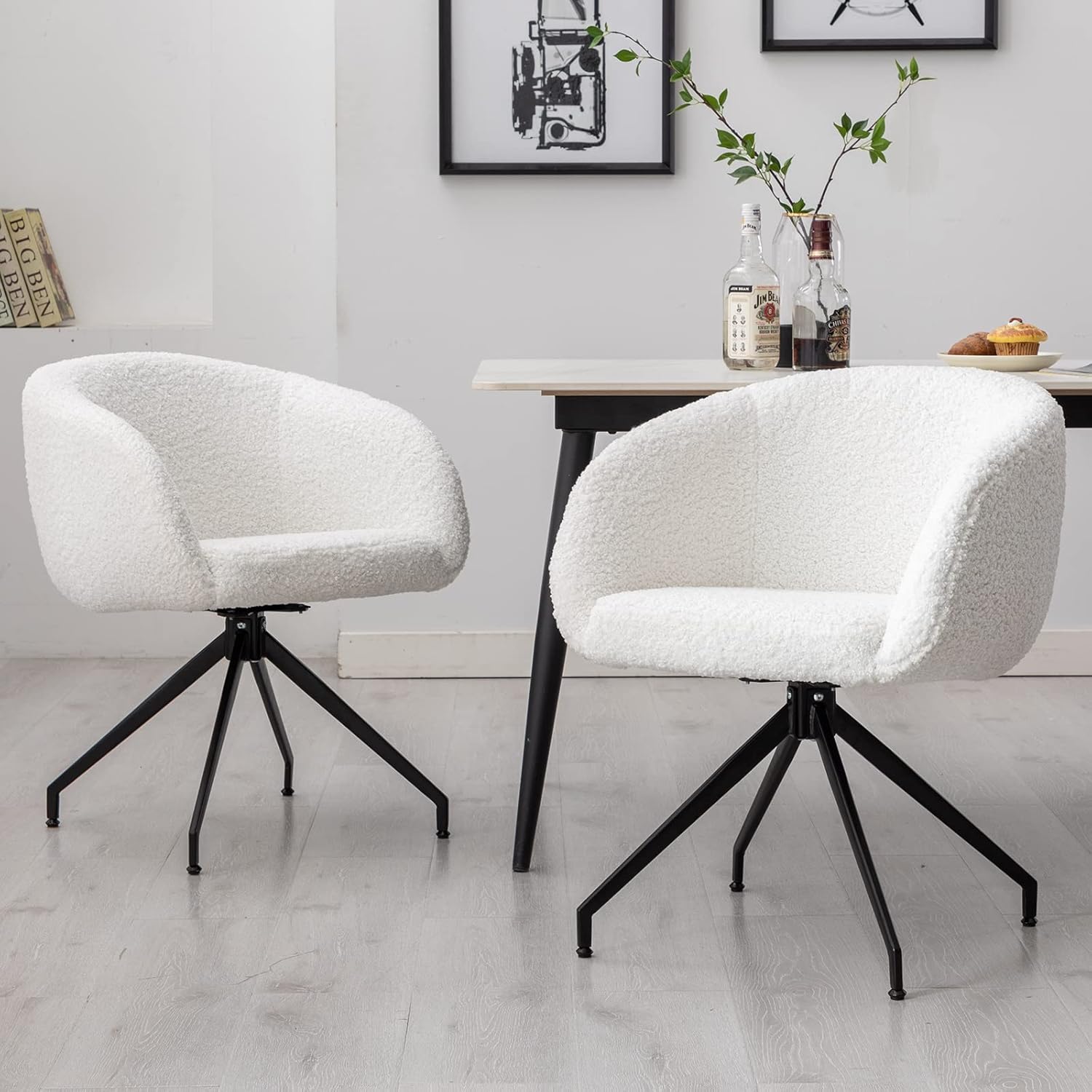 DUOMAY Juego de 2 sillas de comedor modernas con barril giratorio, tapizada de piel sintética, silla auxiliar de maquillaje con respaldo, silla de