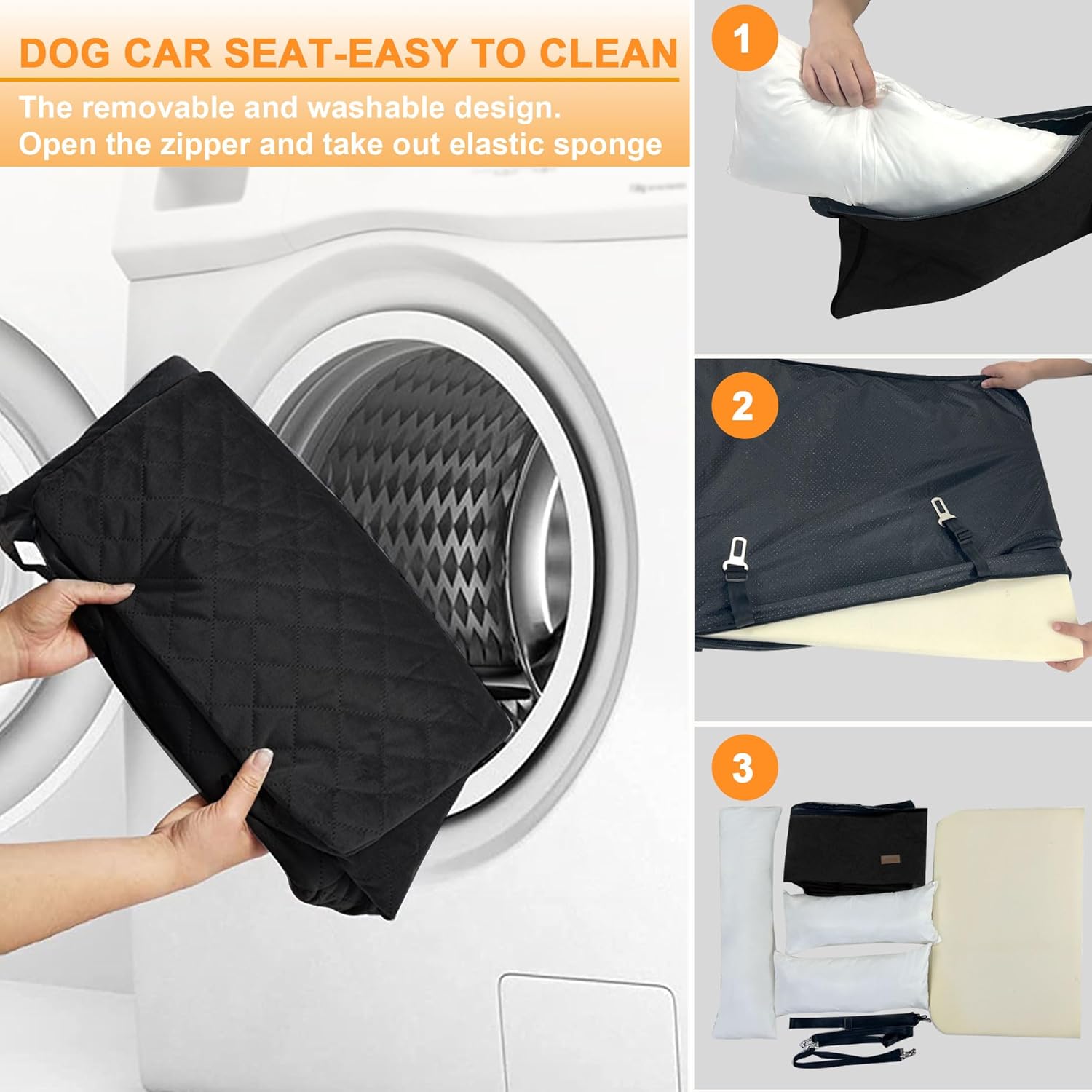 Asiento de automóvil para perros medianos o 2 perros pequeños, cama de automóvil para perros, asiento de automóvil lavable para mascotas con tela de