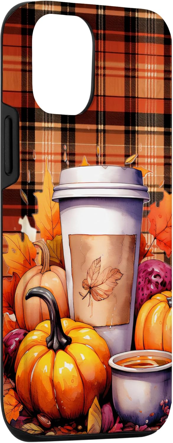 Funda para iPhone 13 Tartán Café Latte Otoño Calabaza Acción de Gracias