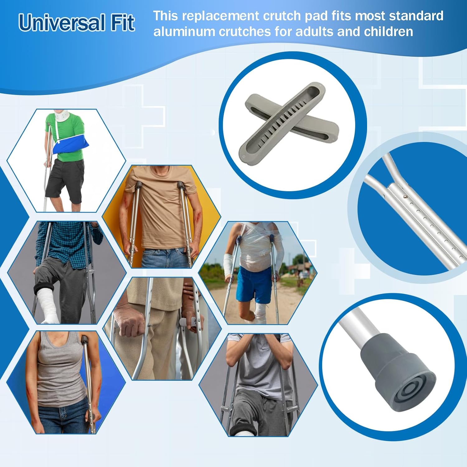 Almohadillas de repuesto para muletas (6 unidades), acolchado para muletas de brazo para caminar, cojín universal para axilas, fundas de agarre de
