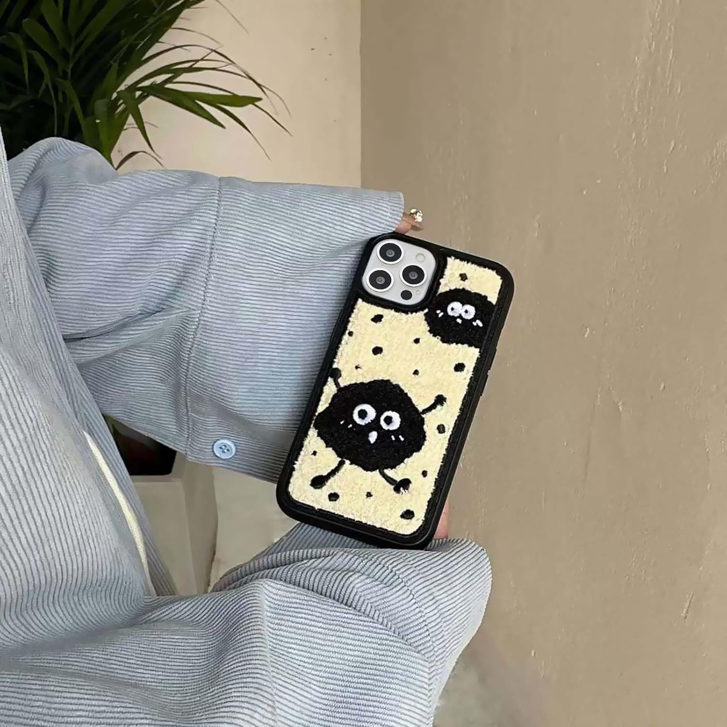 Cartoon Phone Case for iPhone 14 Pro Cute Design,Embroidery Briquettes Case for iPhone 14 Pro Funny Fluffy Back,Kawaii Girly Wired Case for iPhone