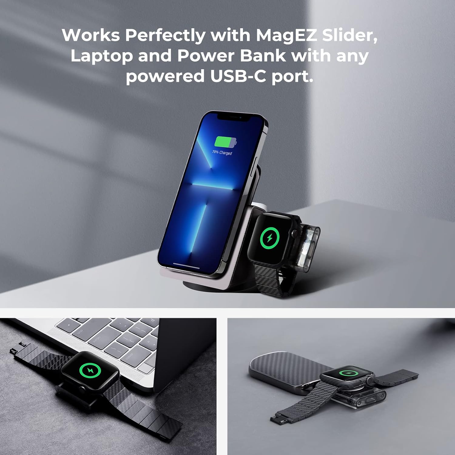 PITAKA Power Dongle para Apple Watch, cargador magnético inalámbrico portátil con certificación MFi USB C compatible con Apple Watch Series 7SE654321