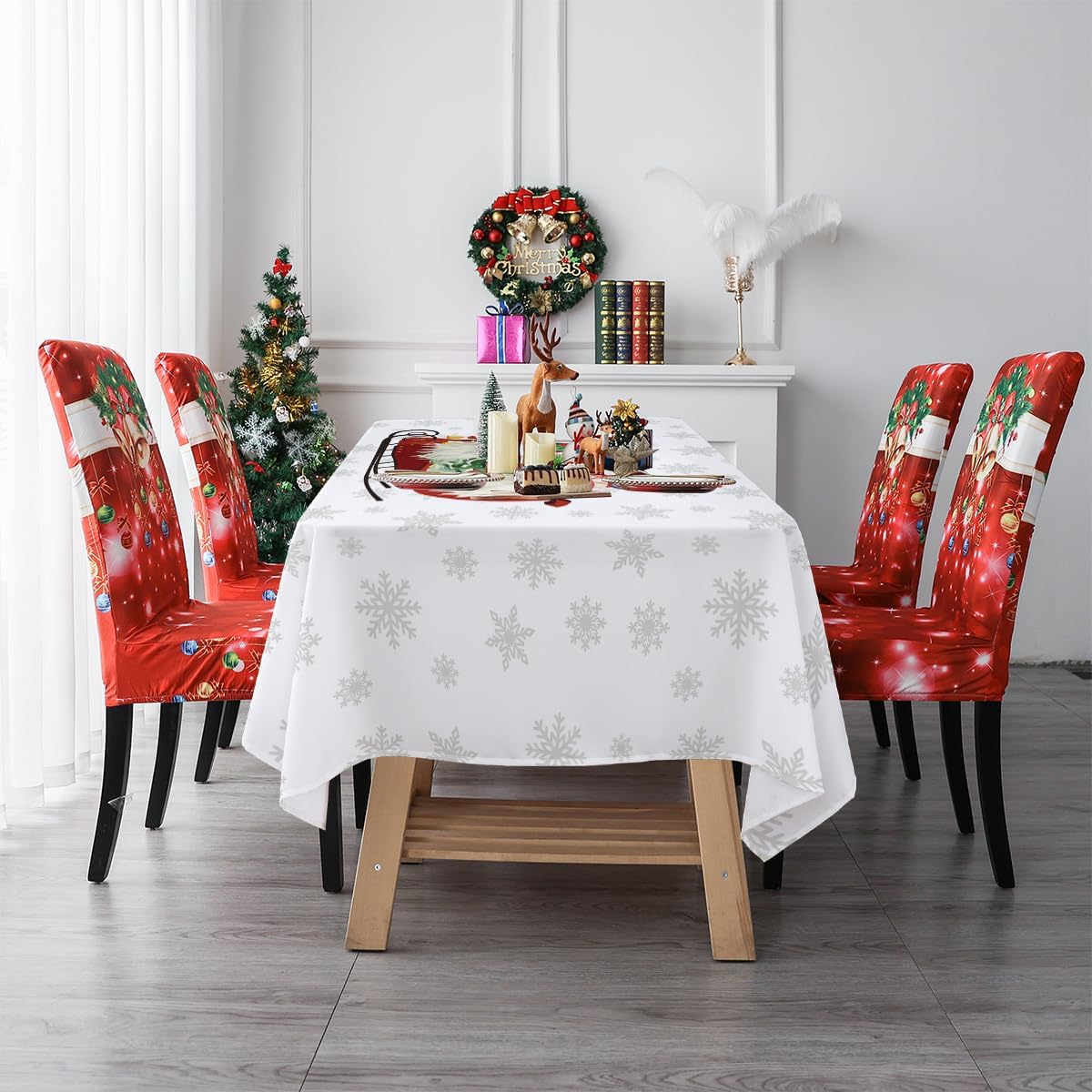 Lepuho – Mantel rectangular de Navidad de 60 x 84 pulgadas, mantel de Navidad con Papá Noel, nieve, impermeable, resistente a las manchas y a las