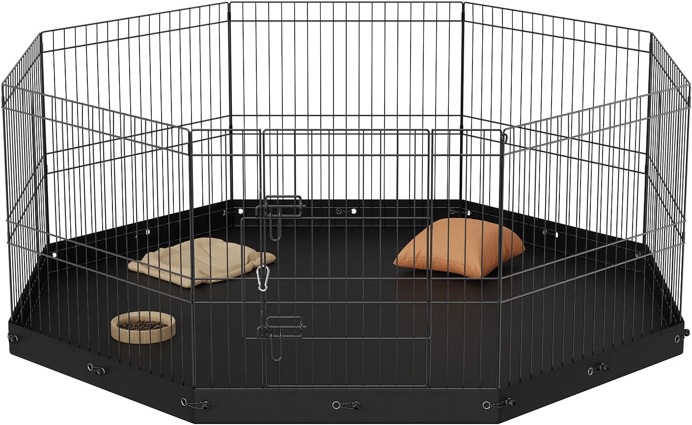 VEVOR Corralito plegable de metal para perros, valla para mascotas para acampar con almohadilla inferior, 24 pulgadas de alto, 8 paneles de jaula