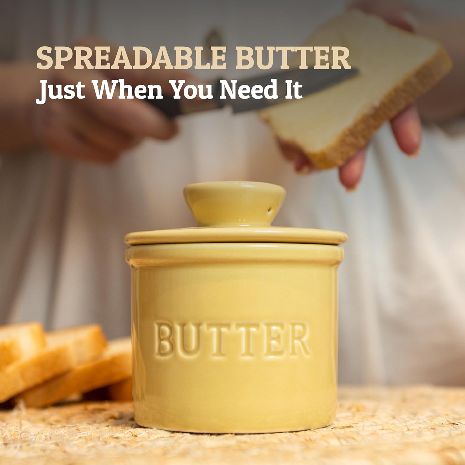 PriorityChef – Mantequilla francesa para encimera con línea de agua, mantequilla untable bajo demanda, mantequilla de cerámica para dejar en la
