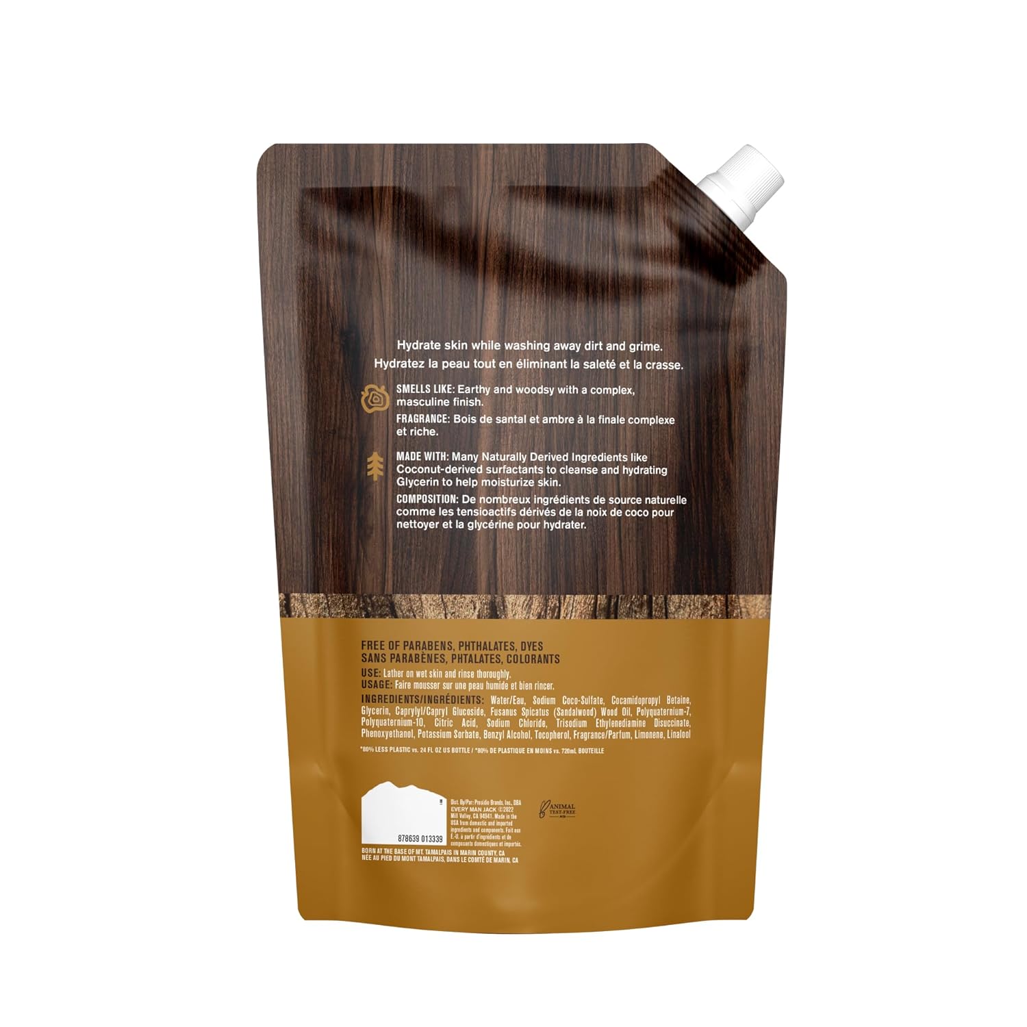 Every Man Jack Amber + Sandalwood – Bolsa de repuesto para lavado corporal para hombre, limpia, nutre e hidrata la piel, ingredientes derivados de