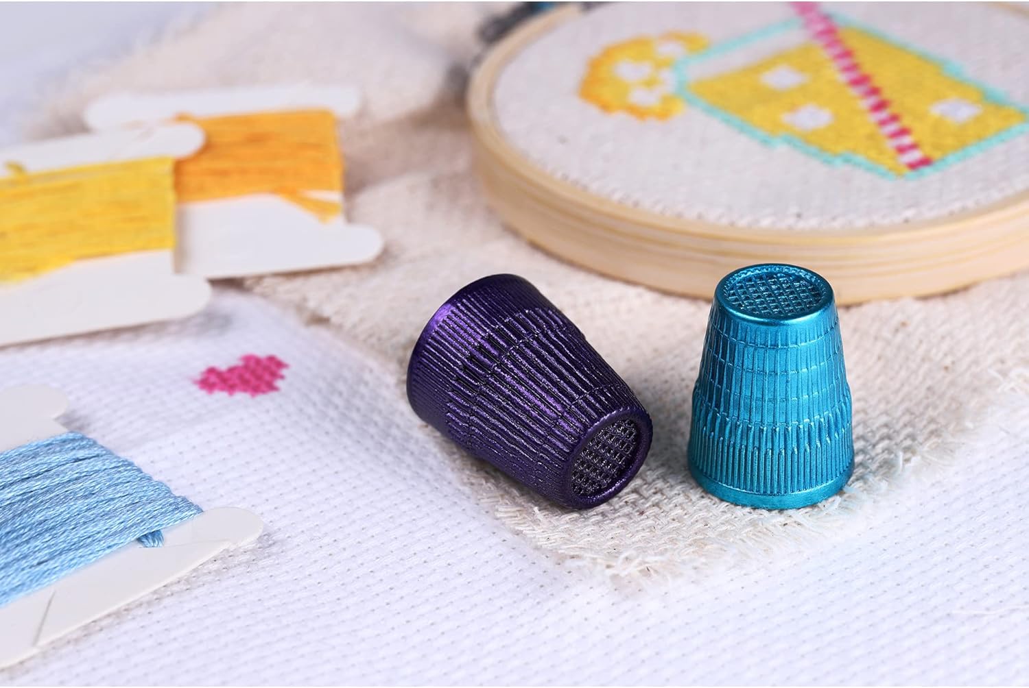 SINGER Dedales de parada deslizante, tamaño grande y XL, azul metálico y morado – Juego de 2