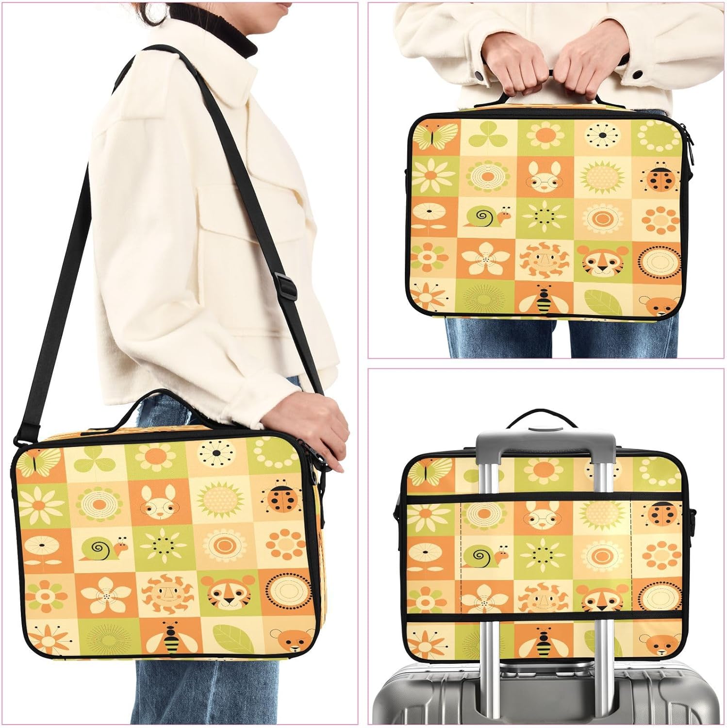 Animals and Floral Plaid Yellow cosmetic bag travel bag toiletry travel bags for toiletries portable makeup bag cosmetiquera de viaje para mujer for