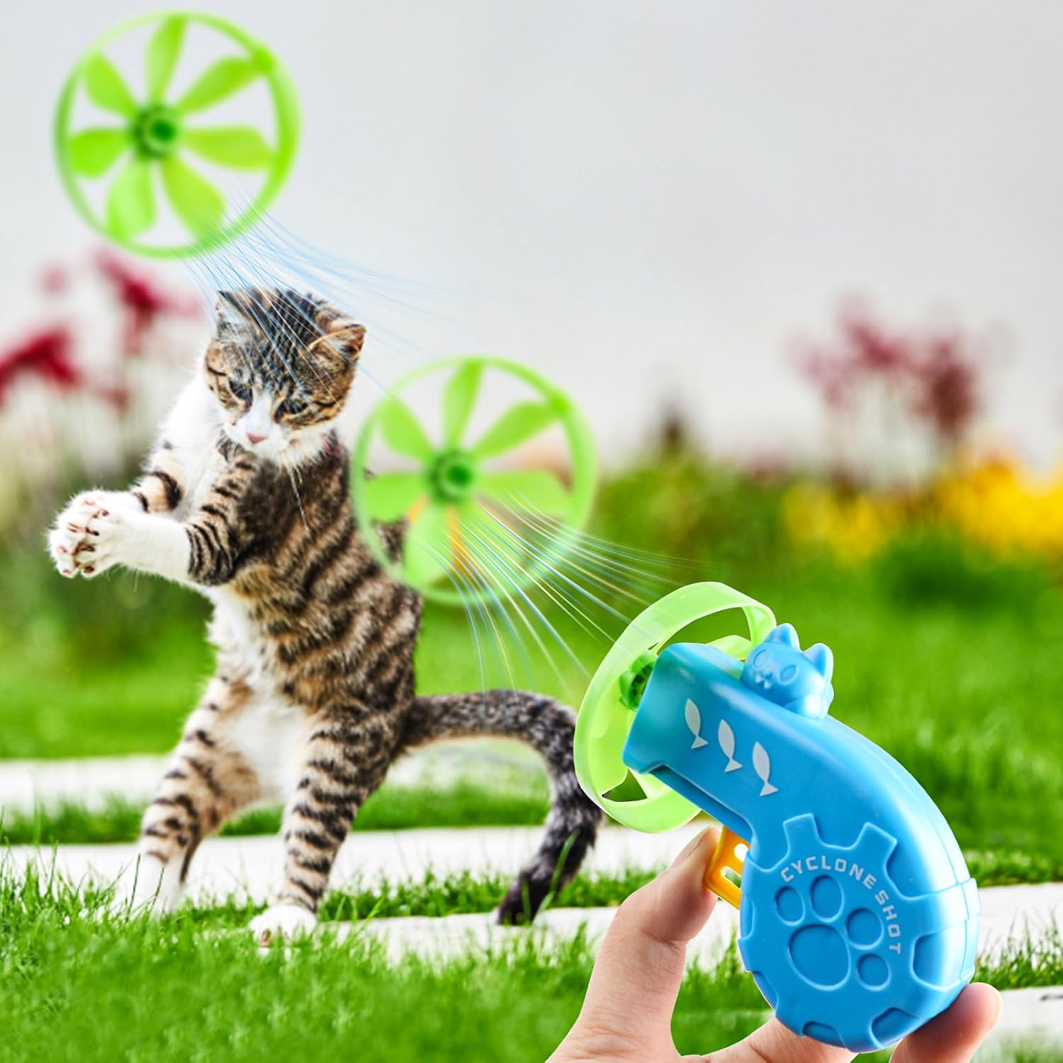 17 piezas de juguetes interactivos para gatos con hélices voladoras para gatos en interiores y exteriores, persiguiendo entrenamiento, caza y