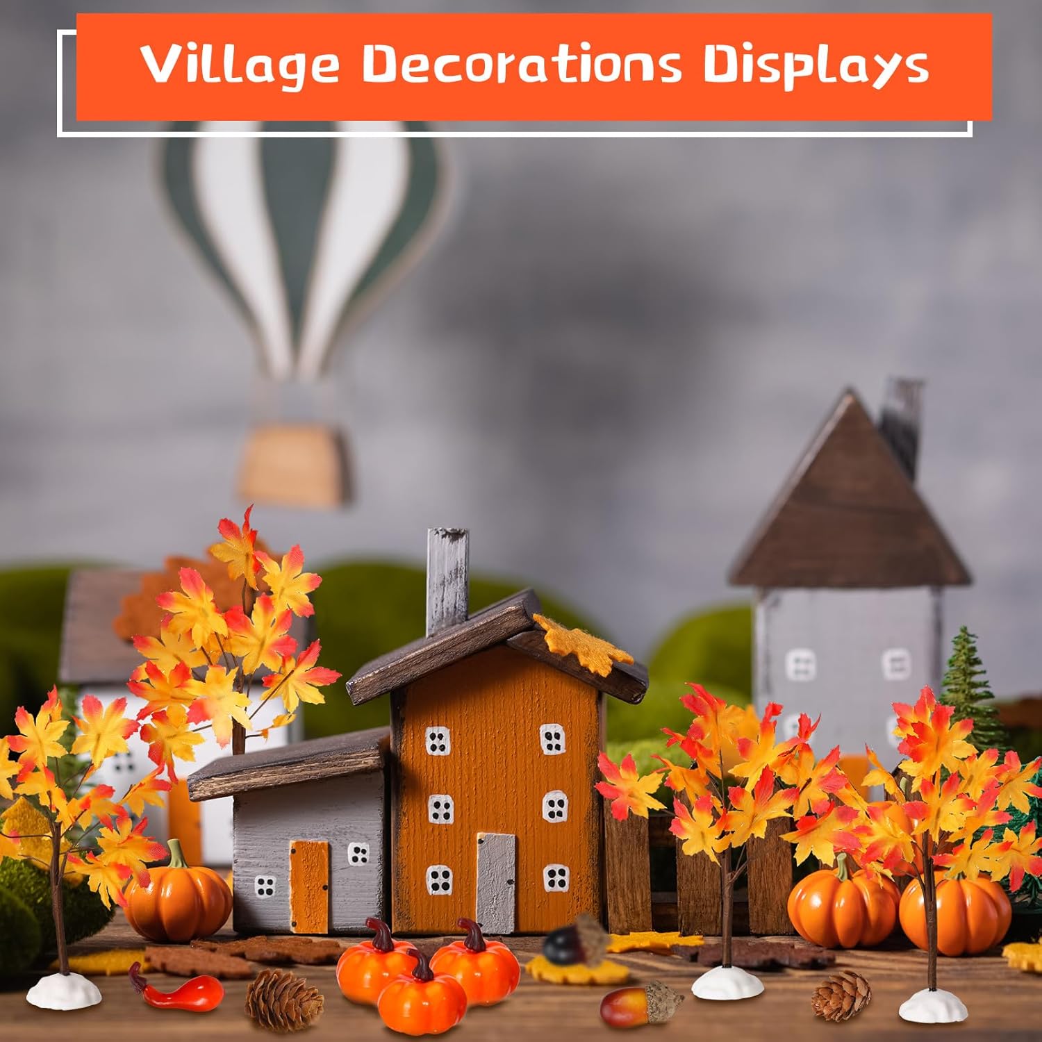 Juego de 30 piezas de accesorios de cosecha de micro paisajes en miniatura de otoño, exhibiciones de pueblo, mini árboles de arce, hojas de roble y