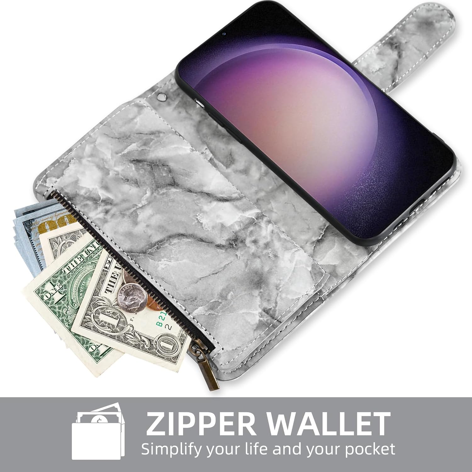 Asuwish Funda de teléfono para Samsung Galaxy S23 5G Wallet Cell Cover con protector de pantalla de vidrio templado y soporte de ranura para tarjeta