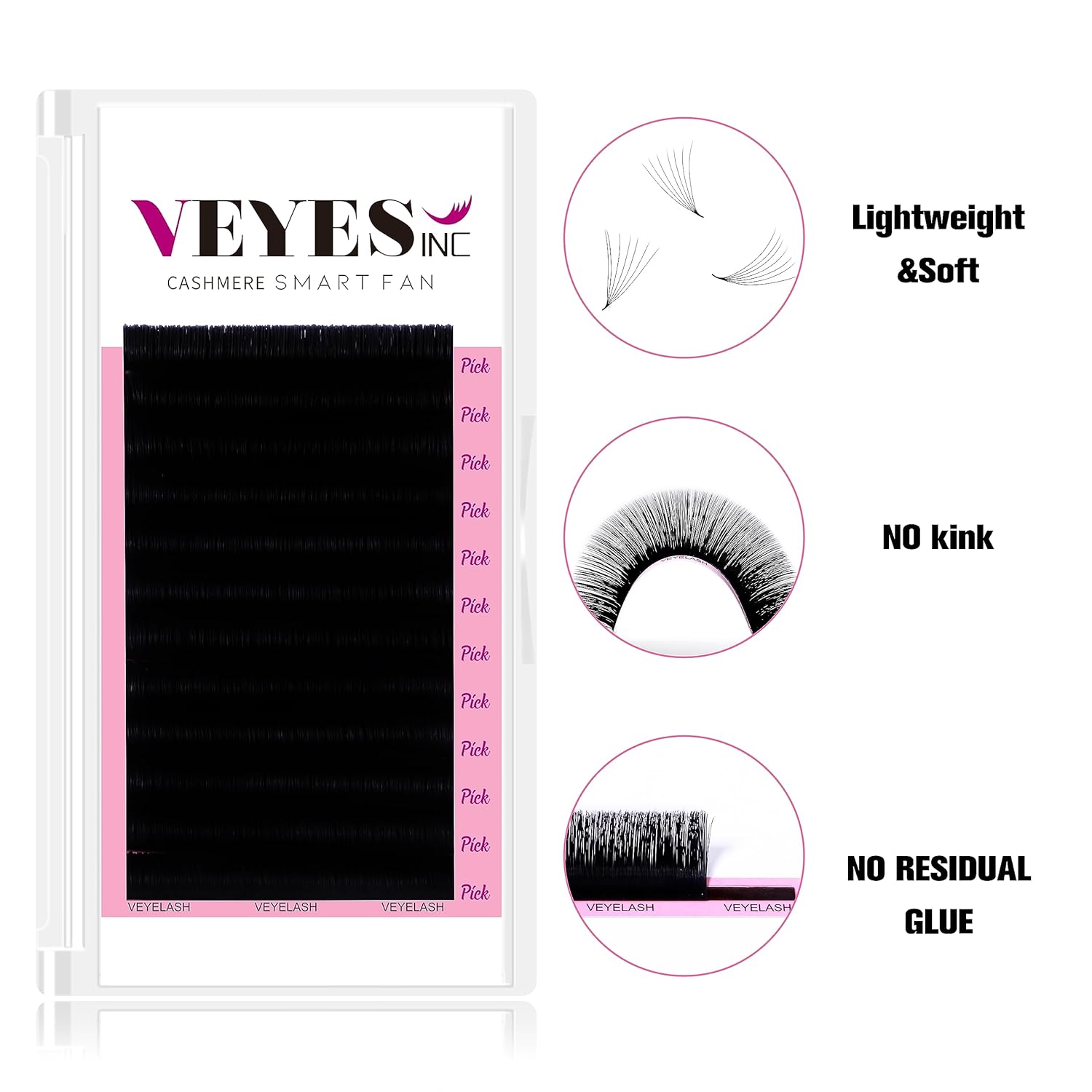 VEYES INC Extensiones de pestañas de cachemira Easy Fan de 0.03 0.05 0.07 CCCD rizo 0.315-0.787 in, longitud mixta y única, pestañas de volumen