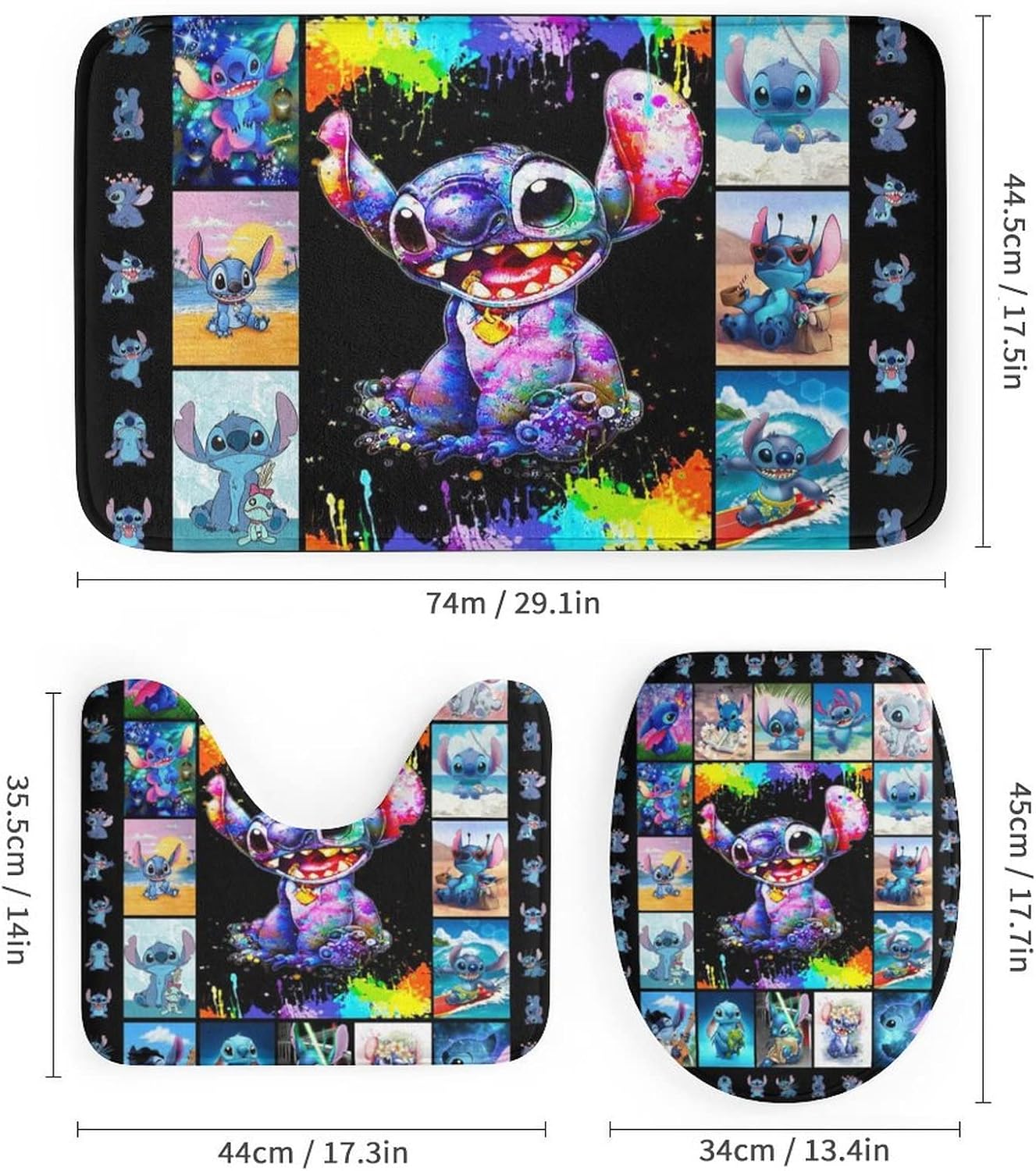 Juego de cortina de ducha de anime de 4 piezas, juego de decoración de baño con cortina de ducha impermeable, alfombras de franela suave