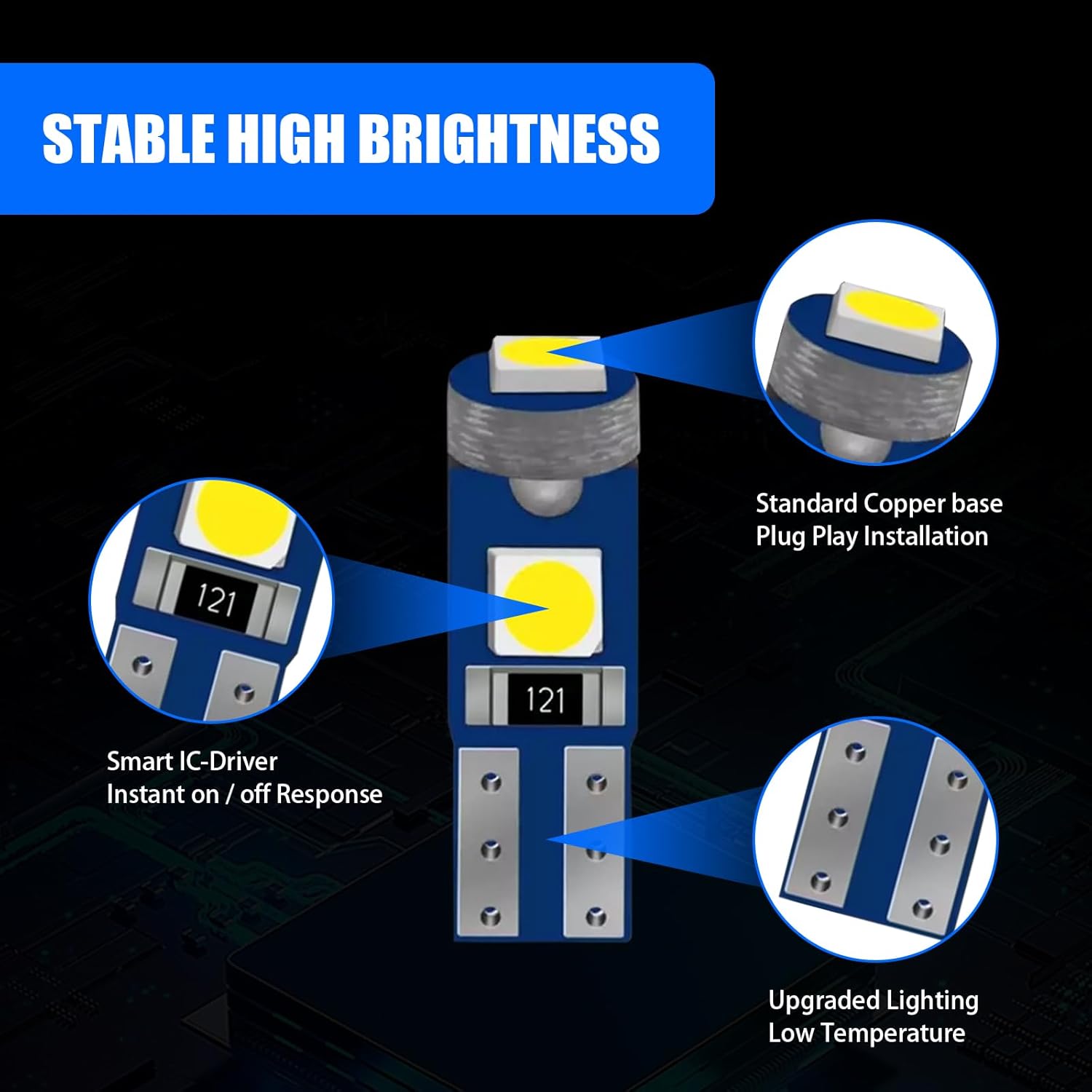 10 luces de instrumentos de coche T5, 3030 3SMD DC 12V luz indicadora LED de alto brillo, 6000K 50000H Canbus 360 Plug Play, compatible con
