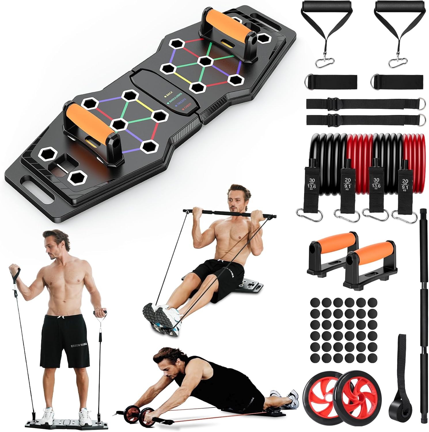 Foldable Push Up Board, 25-In-1 Multifunction Home Workout Equipment for Upper Body Strength Training, Portable Push Up Board with Color-Coded