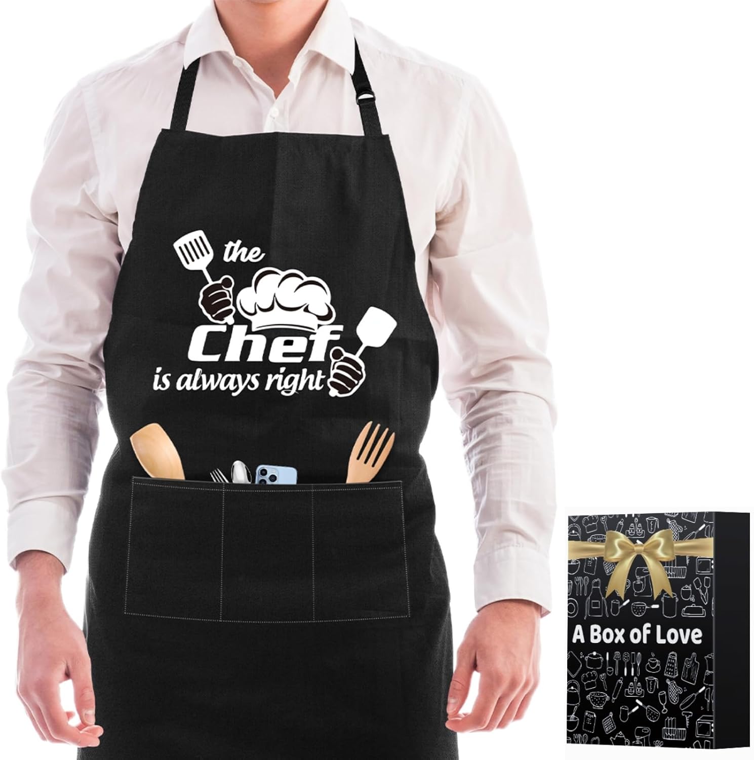 LONGESISM Delantal de cocina para hombres y mujeres, regalos del día de San Valentín para él, correa ajustable para el cuello, delantal de barbacoa,