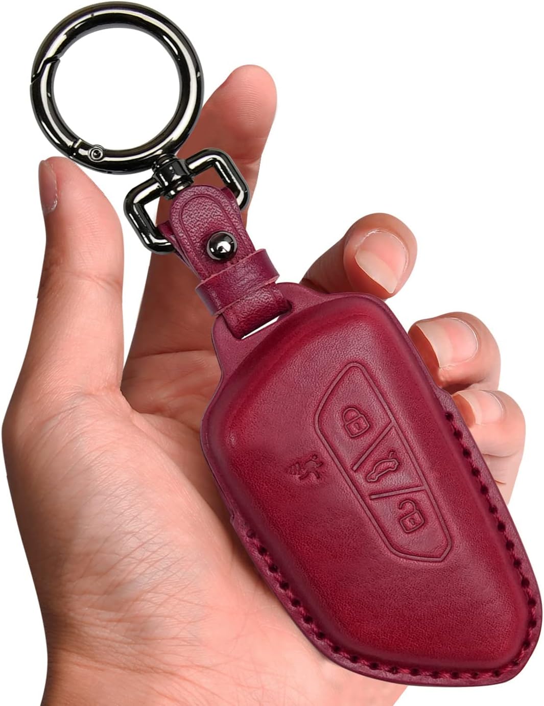 Tukellen Funda de cuero para llavero de Volkswagen compatible con VW MK8 GolfGTI Skoda Octavia Protector remoto chaqueta entrada sin llave (rojo)