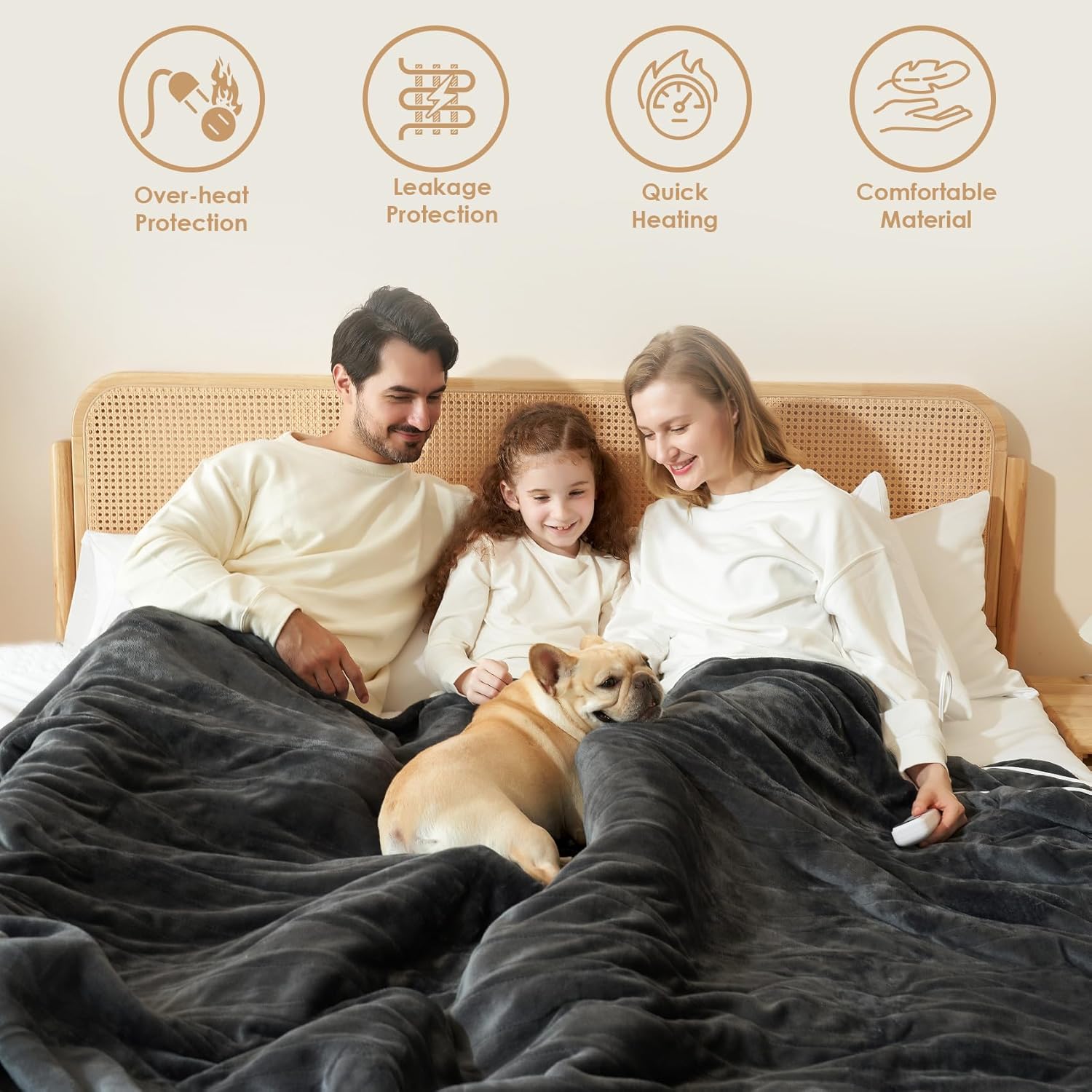 EHEYCIGA Manta térmica eléctrica tamaño King  Manta de calefacción con 5 niveles de calefacción y 10 horas de apagado automático, suave y acogedora