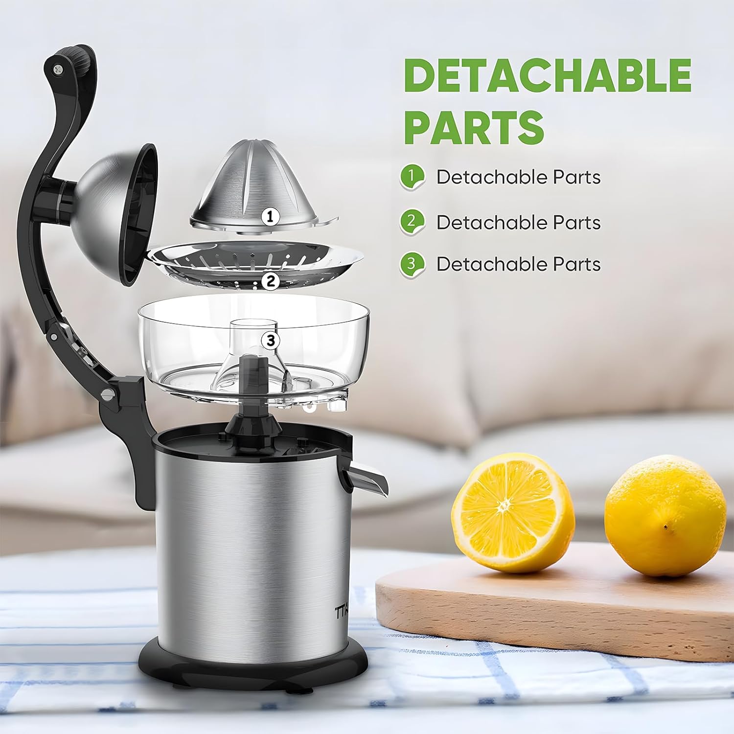Exprimidor eléctrico de cítricos de acero inoxidable, exprimidor de naranja eléctrico, máquina casera de exprimidor de jugo de naranja, diseño