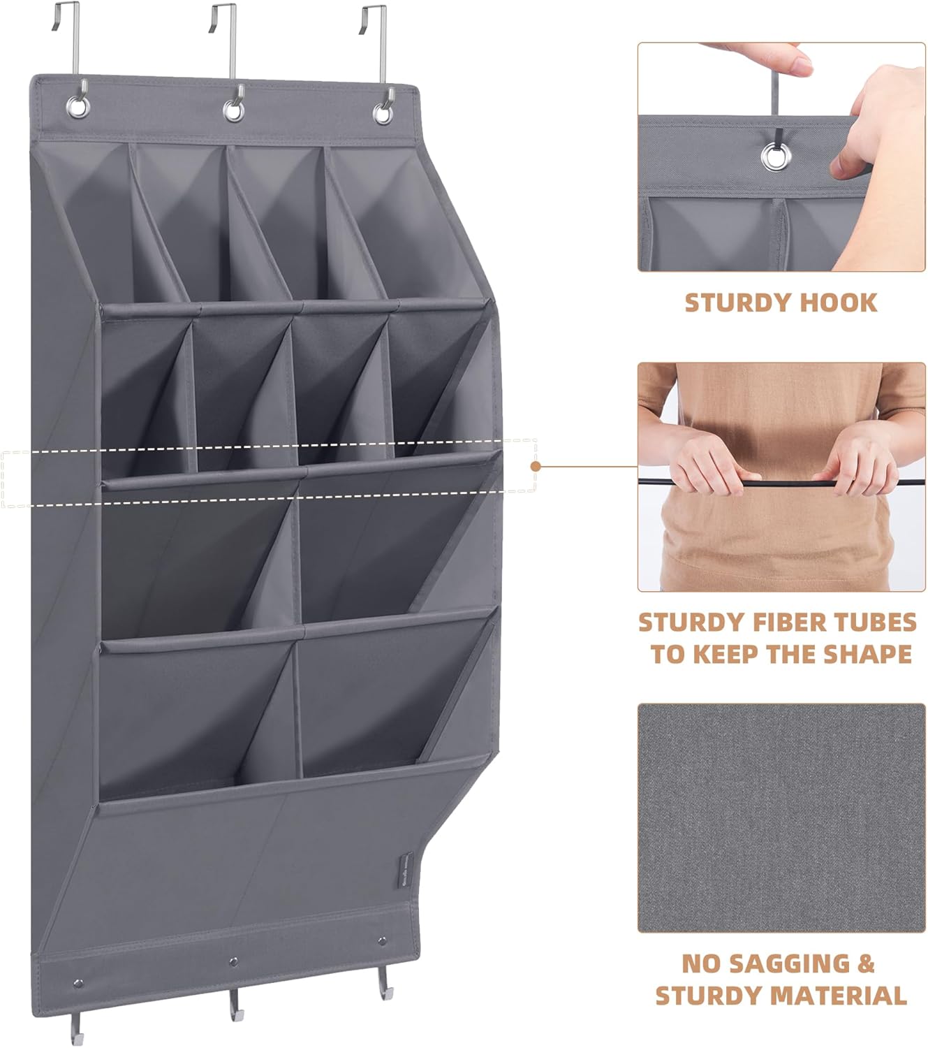 STORAGE MANIAC Organizador de zapatos para colgar sobre la puerta, paquete de 2 organizadores de zapatos colgantes, 8 bolsillos grandes y 4