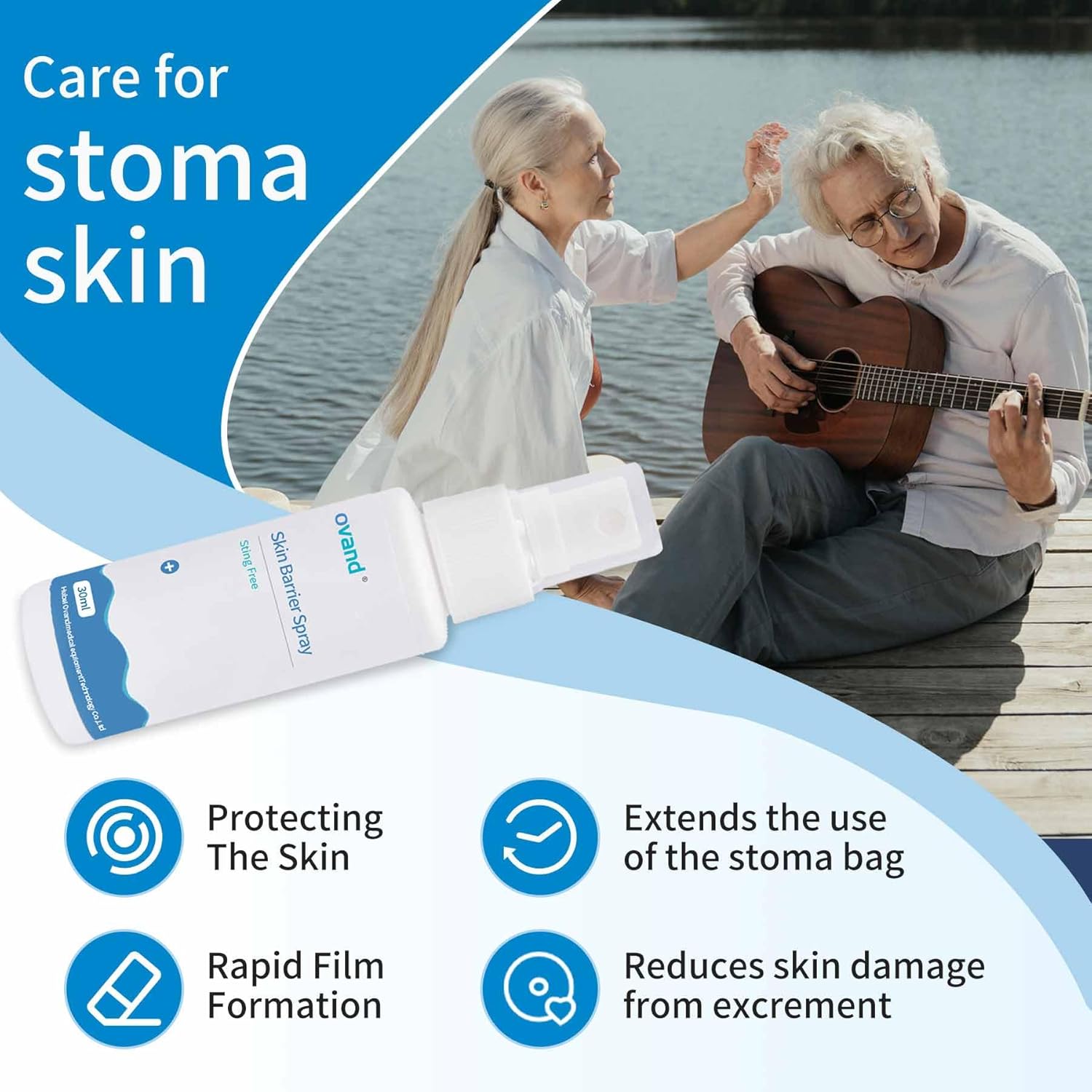 ovand Spray de barrera para la piel de ostomía de 1.0 fl oz, sin alcohol y sin picazón para el cuidado de la ostomía, aerosol de barrera de la piel,