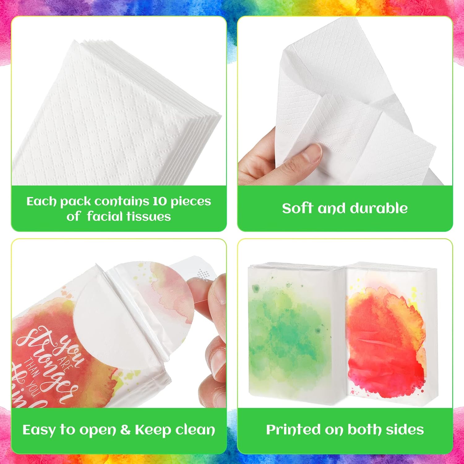 Inspiration Words – Pañuelos faciales de teñido anudado, pañuelos de viaje, tamaño de bolsillo, pañuelos faciales para invitados de graduación, 8