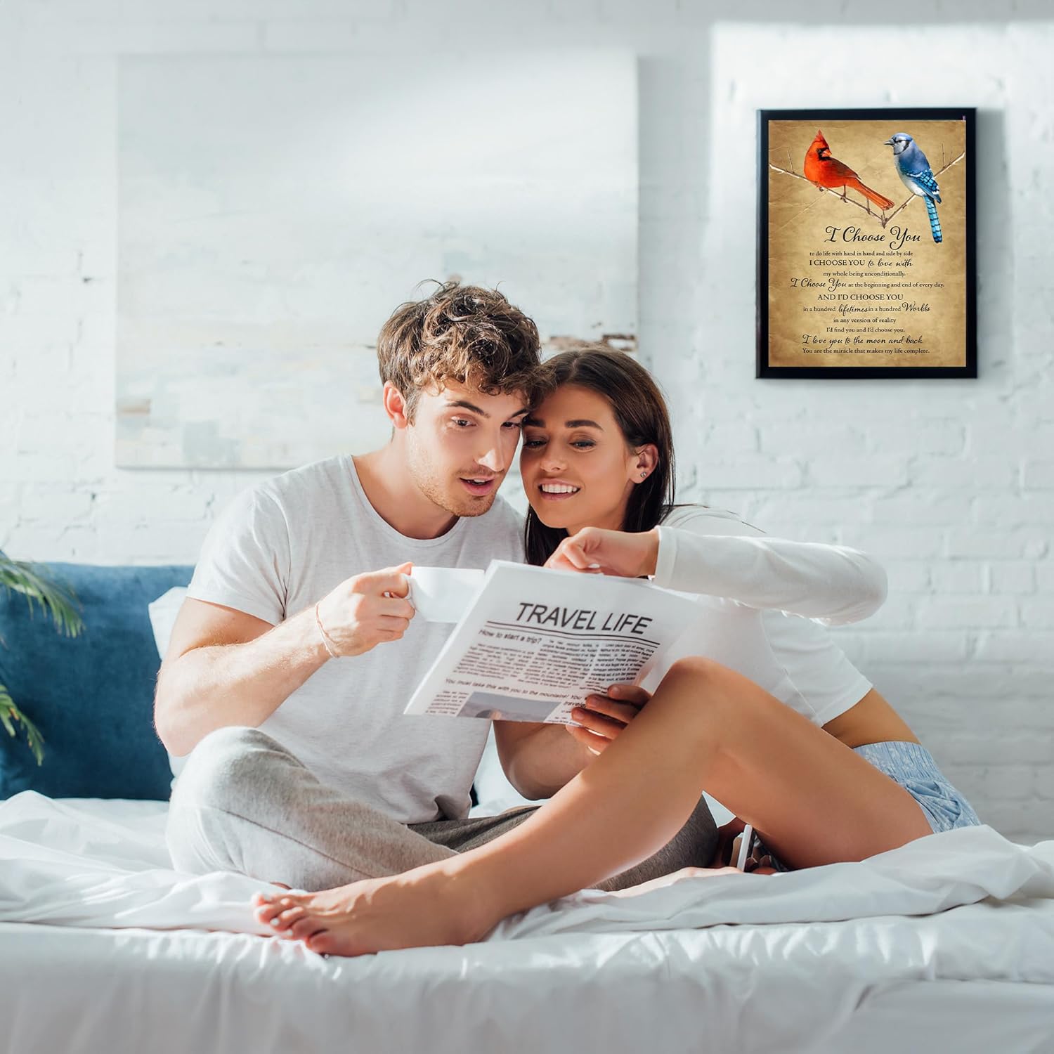 I Choose You – Love Wall Art. Inspirational Marriage Vows, Cardinal & Bluejay Birds Wall Art Print. Ideal For Home Decor & Bedroom Decor. Perfect