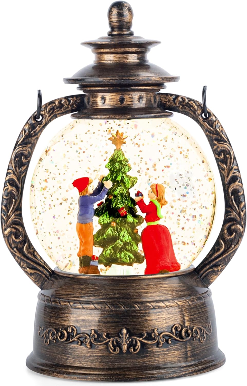 Linterna de globo de nieve de Navidad, decoración musical de globo de nieve con purpurina iluminada, temporizador de 6 horas, funciona con USB y