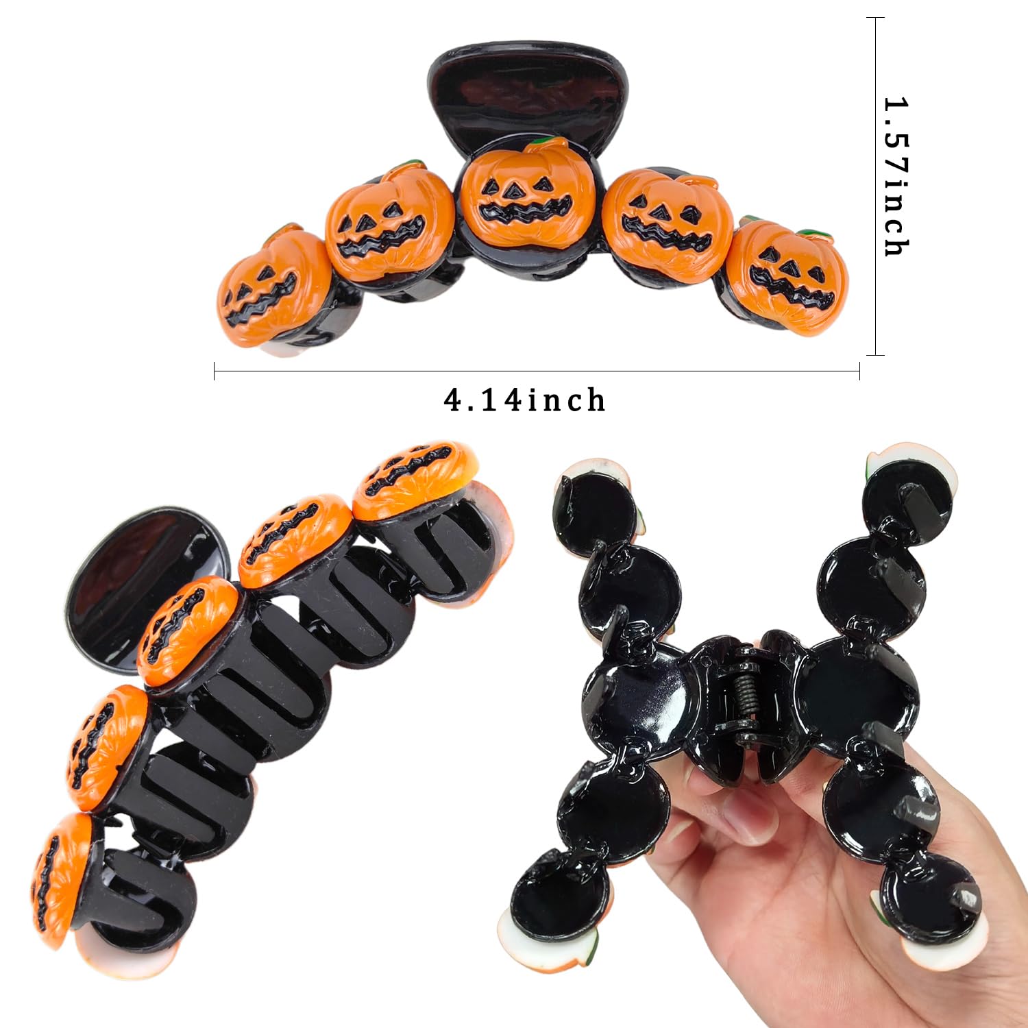 Pinzas para el pelo de Halloween, pinzas para el pelo de calabaza, lindo diseño de calabaza, pinzas de garra para cabello grueso, accesorios para el