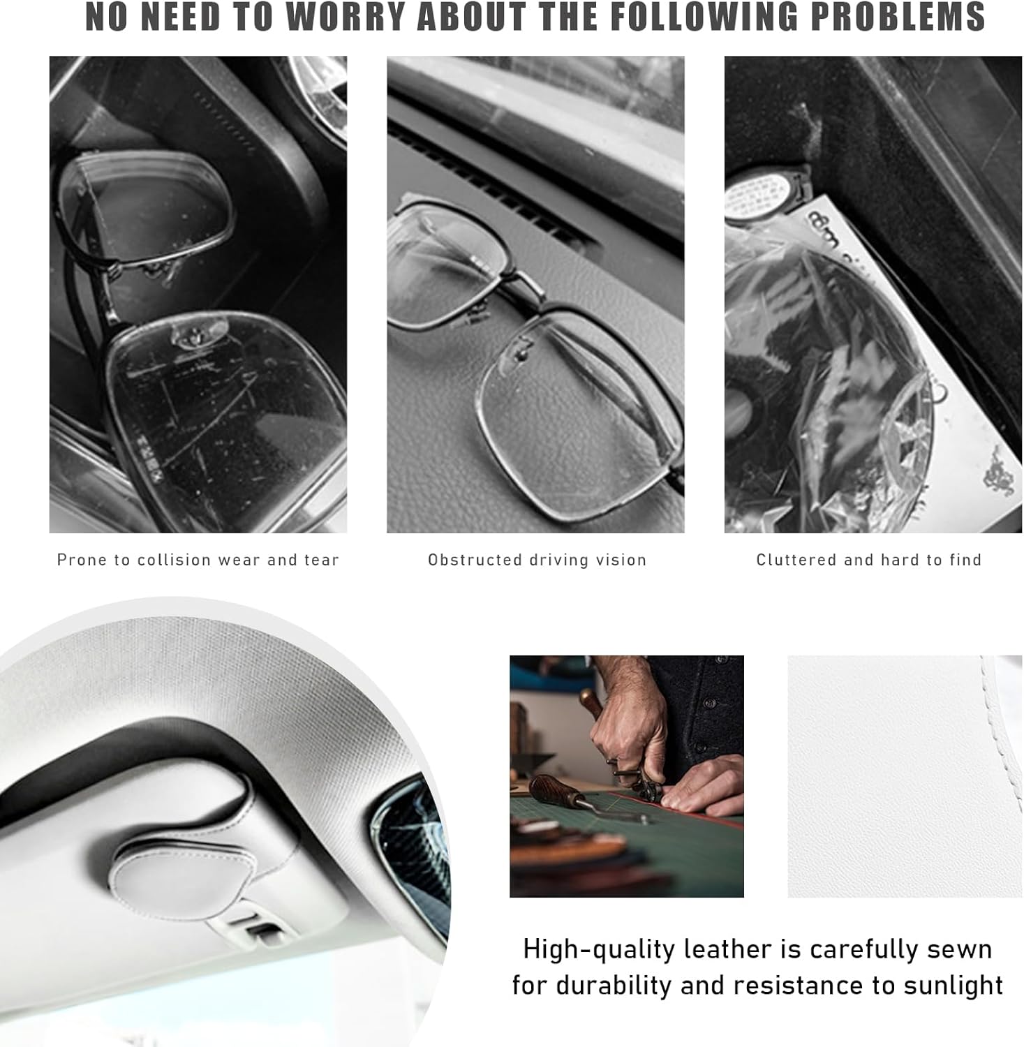 Soporte de lentes de sol para visera de automóvil, visera magnética de cuero para gafas, soporte de clip para gafas, caja organizadora universal de
