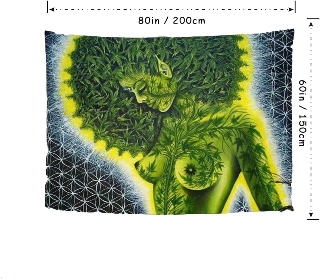 Brccee AC Tapiz de pared de belleza, hojas de marihuana verde, hippie, afroamericanas, para colgar en la pared, decoración del hogar, 60 x 80