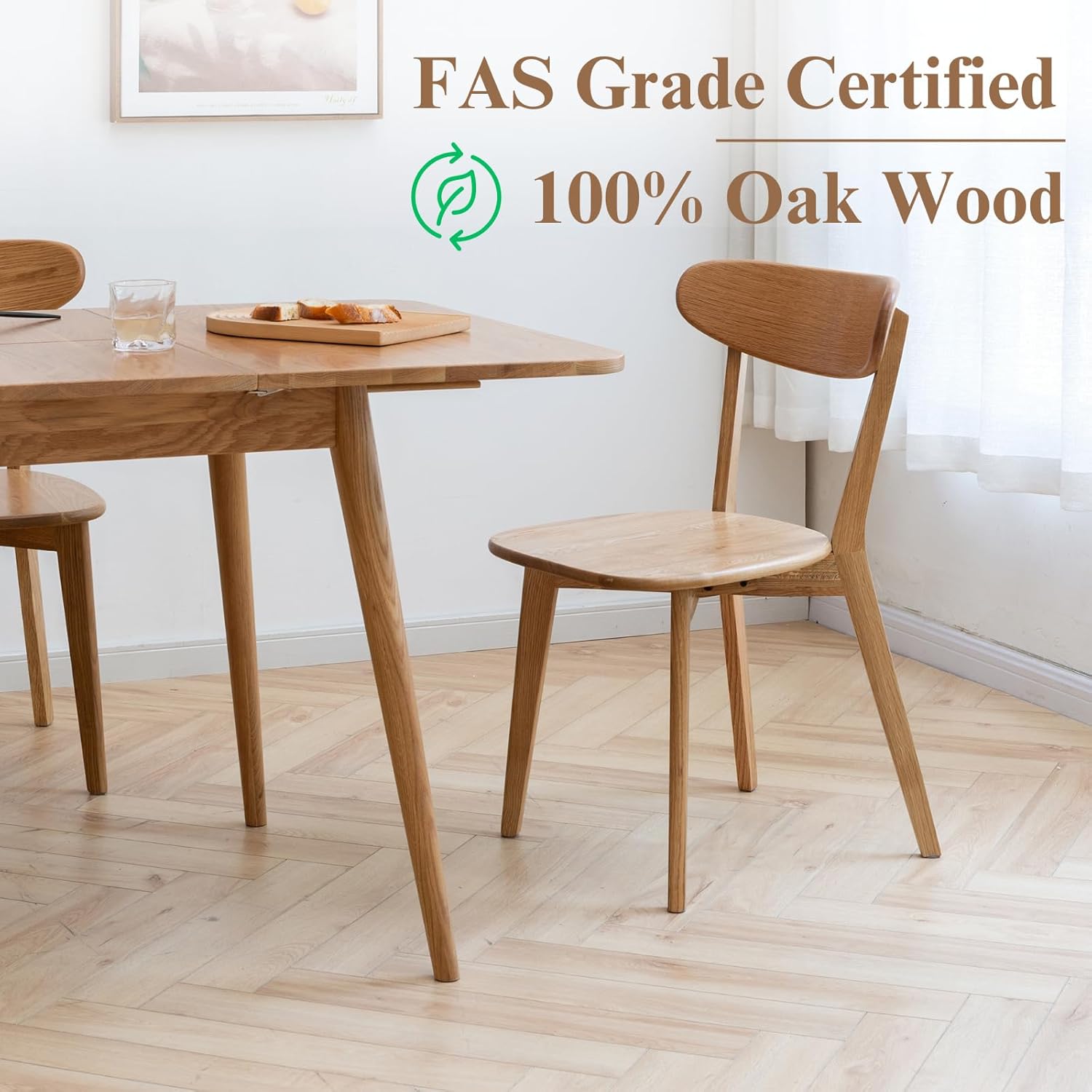 Sillas de comedor 100% madera de roble macizo, prácticas sillas de cocina para comedor, cocina, sala de estar (2, natural)