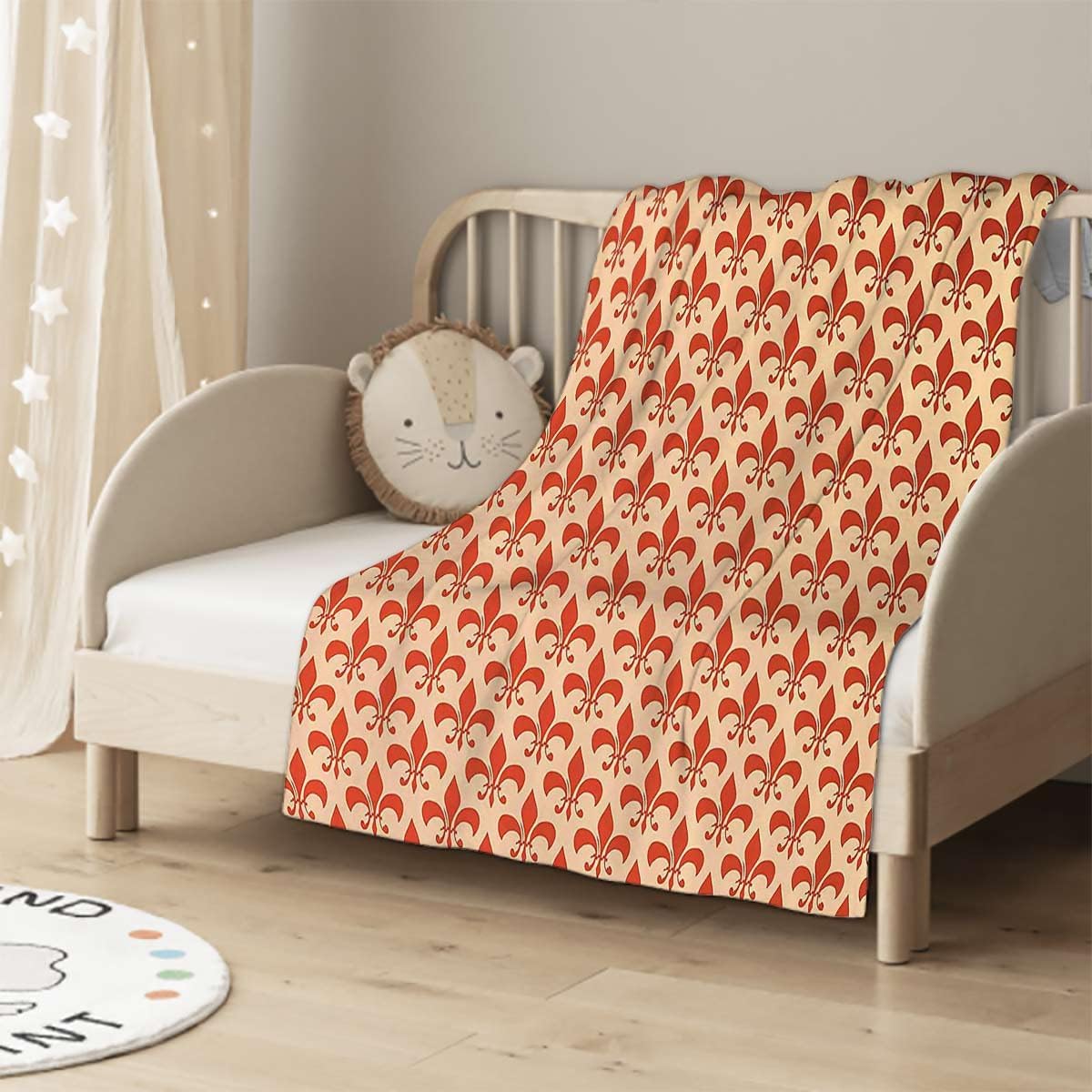 Manta de franela de vellón color naranja marfil, suave, ligera, cómoda manta de doble felpa para cama, sofá, viajes, patrón con estilo barroco real,