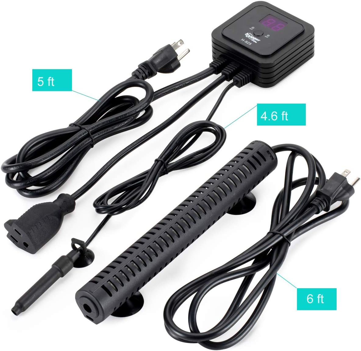 hygger Calentador de acuario de 200 vatios con controlador de temperatura digital LED, calentador de agua sumergible para acuarios de agua dulce y
