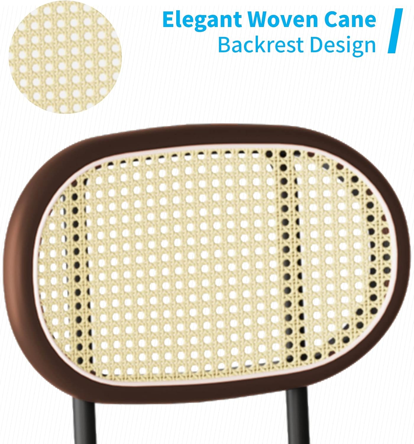 Mjkone Juego de taburetes de bar de cuero de 2.24 pulgadas para interiorexterior, silla de comedor con respaldo de ratán, taburete de bar de altura