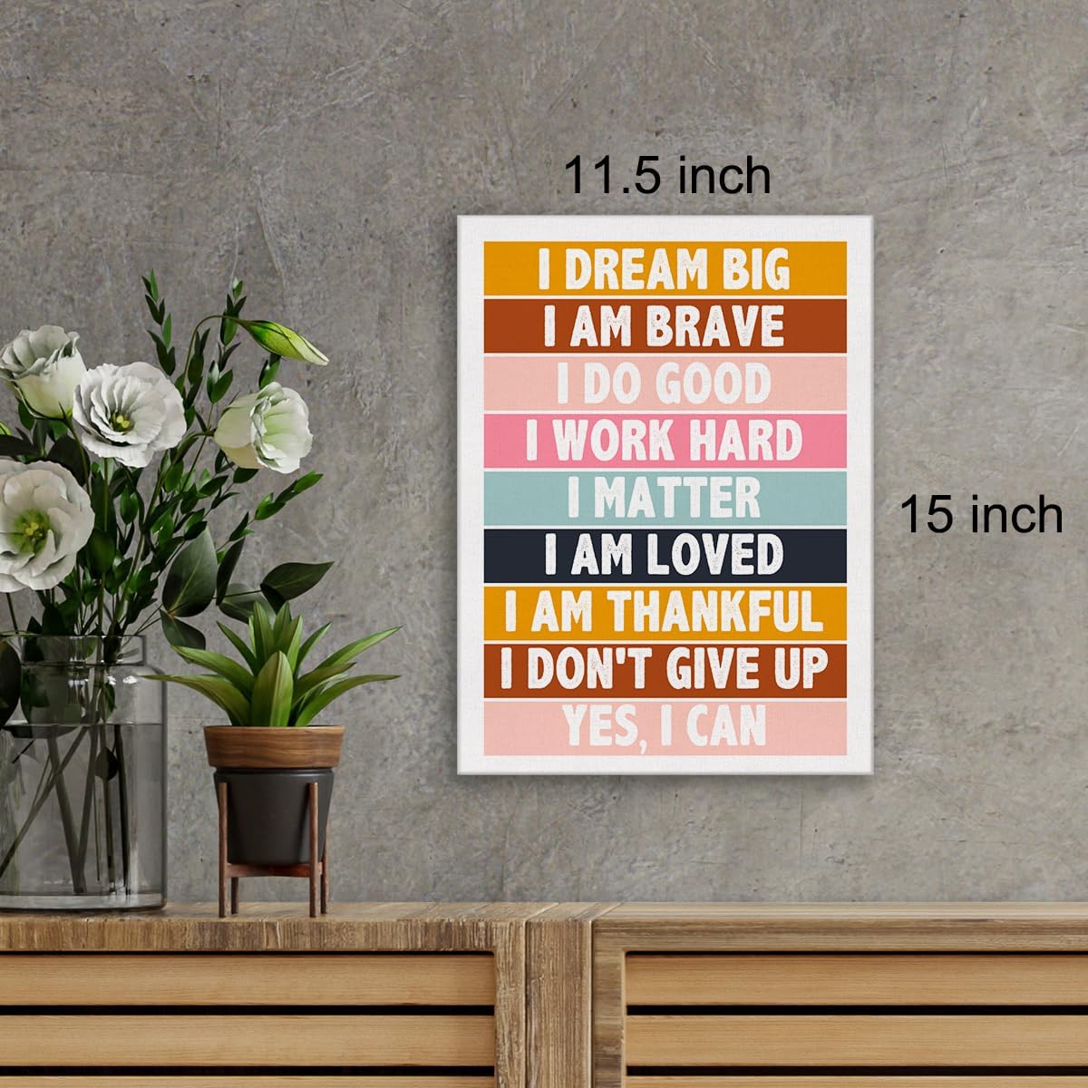 Lienzo decorativo para pared con texto en inglés “Affirmation Kids Affirmation”, póster enmarcado con texto en inglés “Positive I Dream Big” para