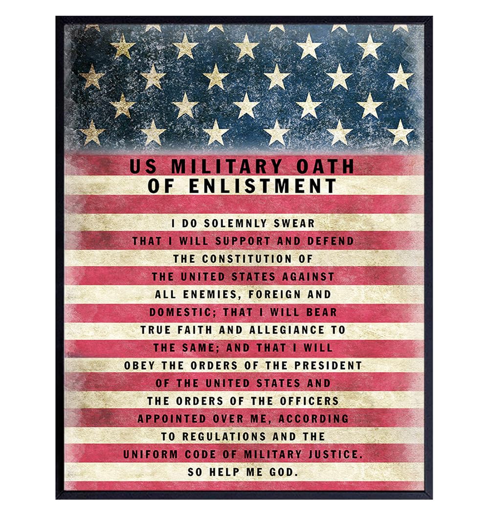 Patriotic American Flag Art 11×14 – Military Oath of Enlistment – Gift for Soldiers, Veteran, Armed forces, Marines, Navy, Coast Guard – Patriotic