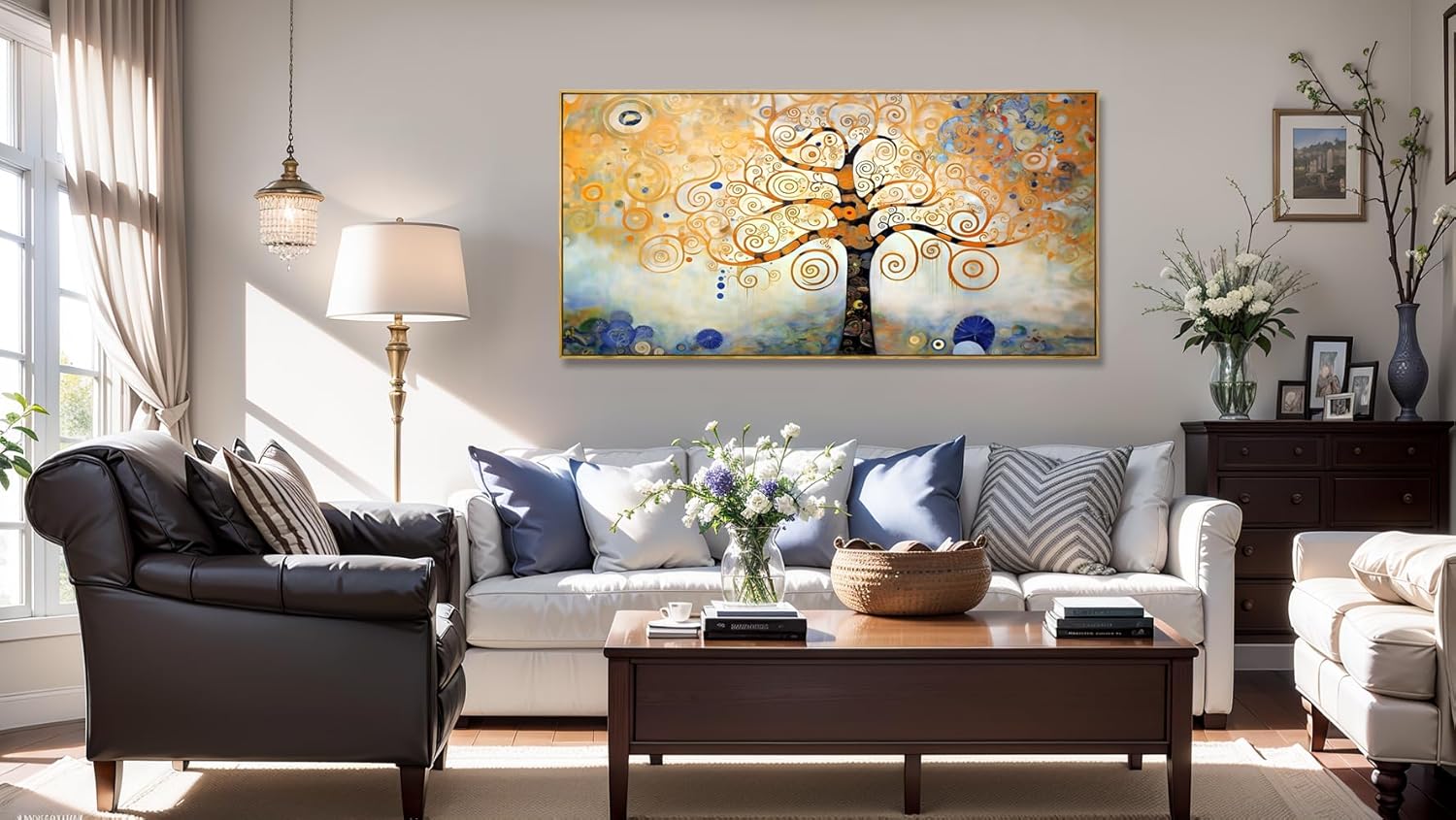 Arte para pared, árbol de la vida, imágenes de árbol amarillo moderno, abstracto, bosque, impresiones de lienzo para dormitorio, sala de estar,