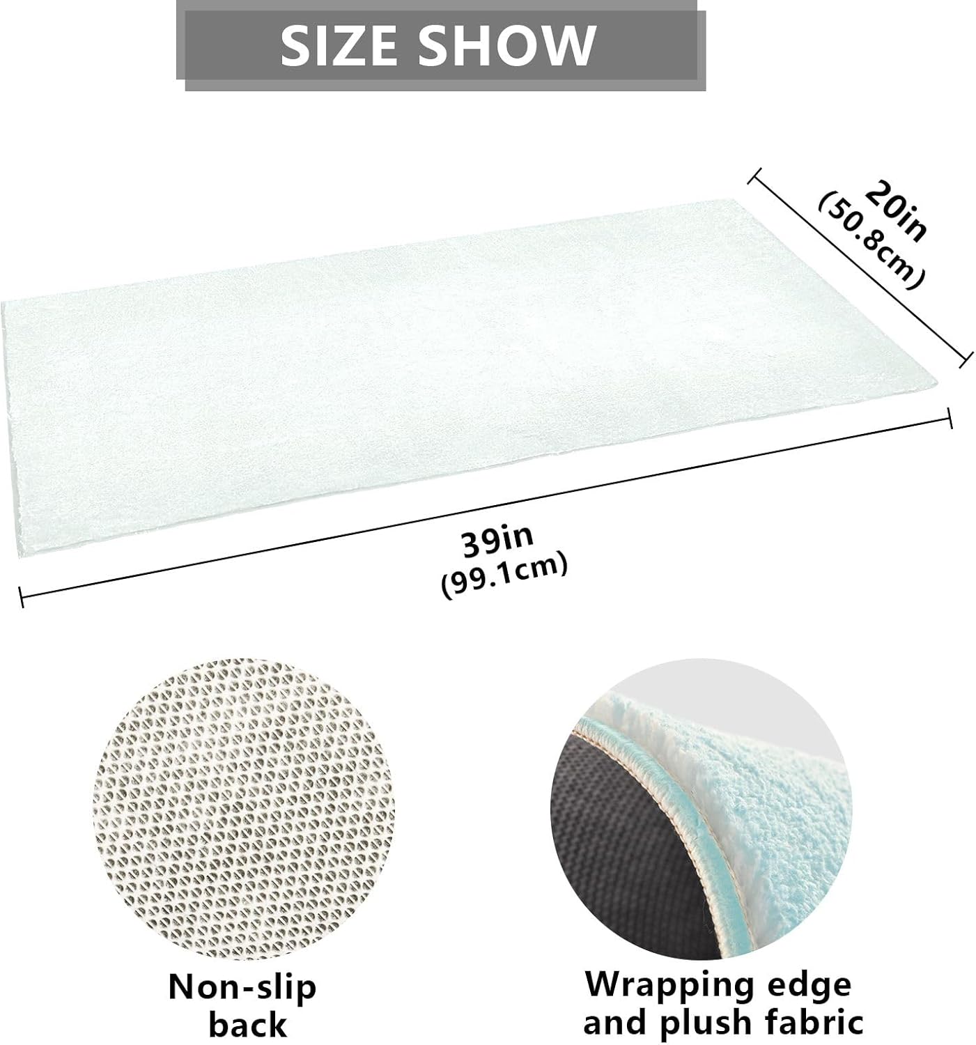 Tapetes de felpa color crema menta para baño, base de goma antideslizante, lavables, alfombra de baño absorbente, 39 x 20 pulgadas