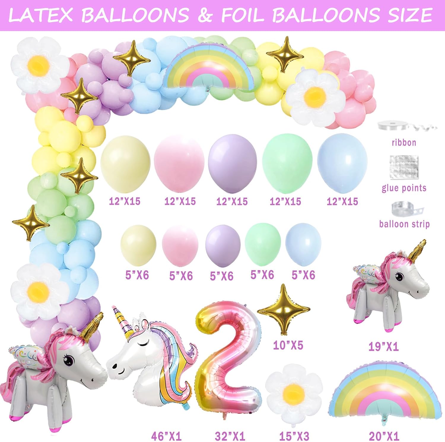 128 decoraciones de unicornio para el segundo cumpleaños para niñas, decoraciones de fiesta de cumpleaños de unicornio de Fiesec de dos años,