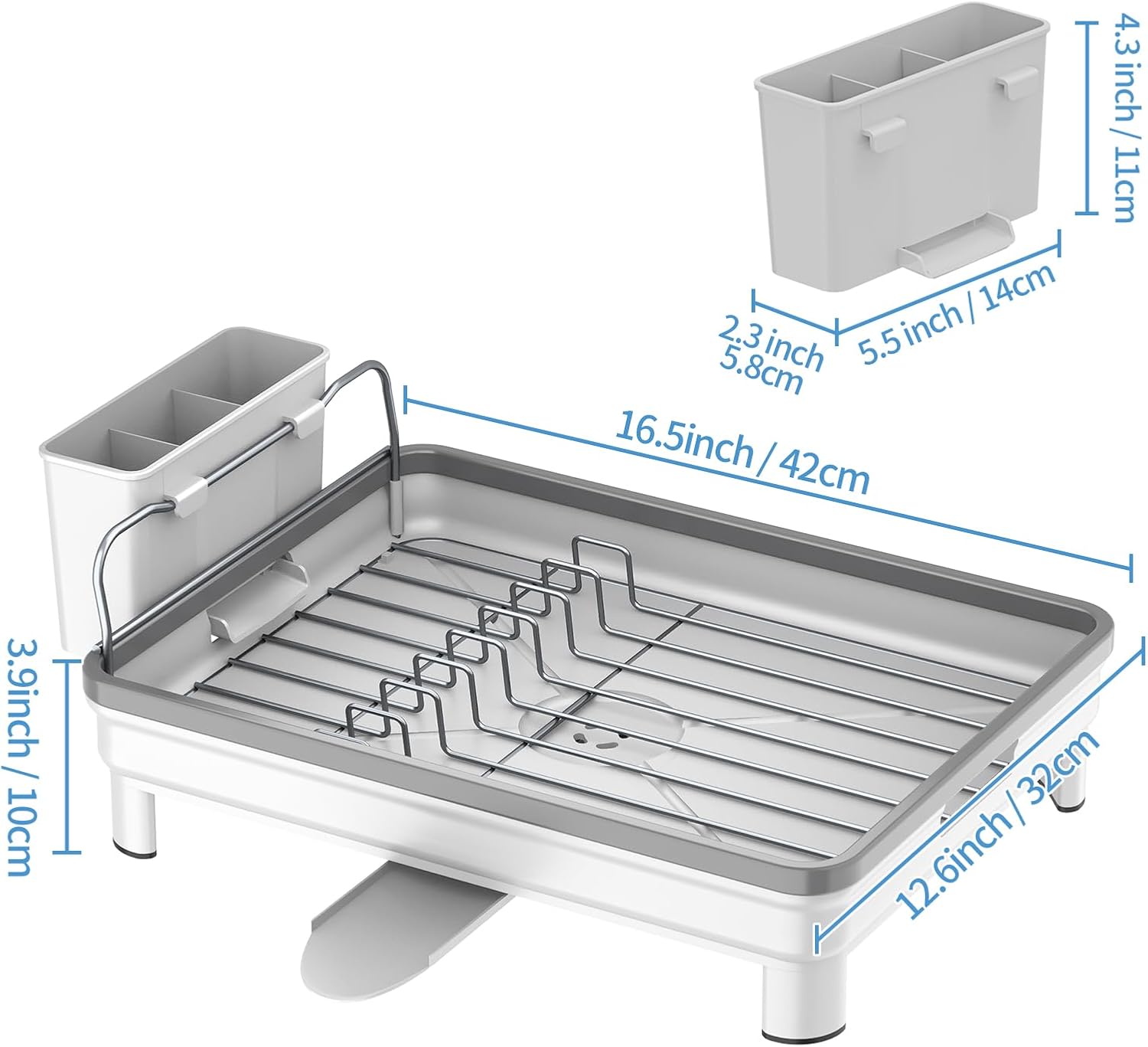 Ewaiira Escurridor de platos, escurridor de platos para encimera de cocina, escurridor de platos antioxidante con juego de escurridor de boquilla