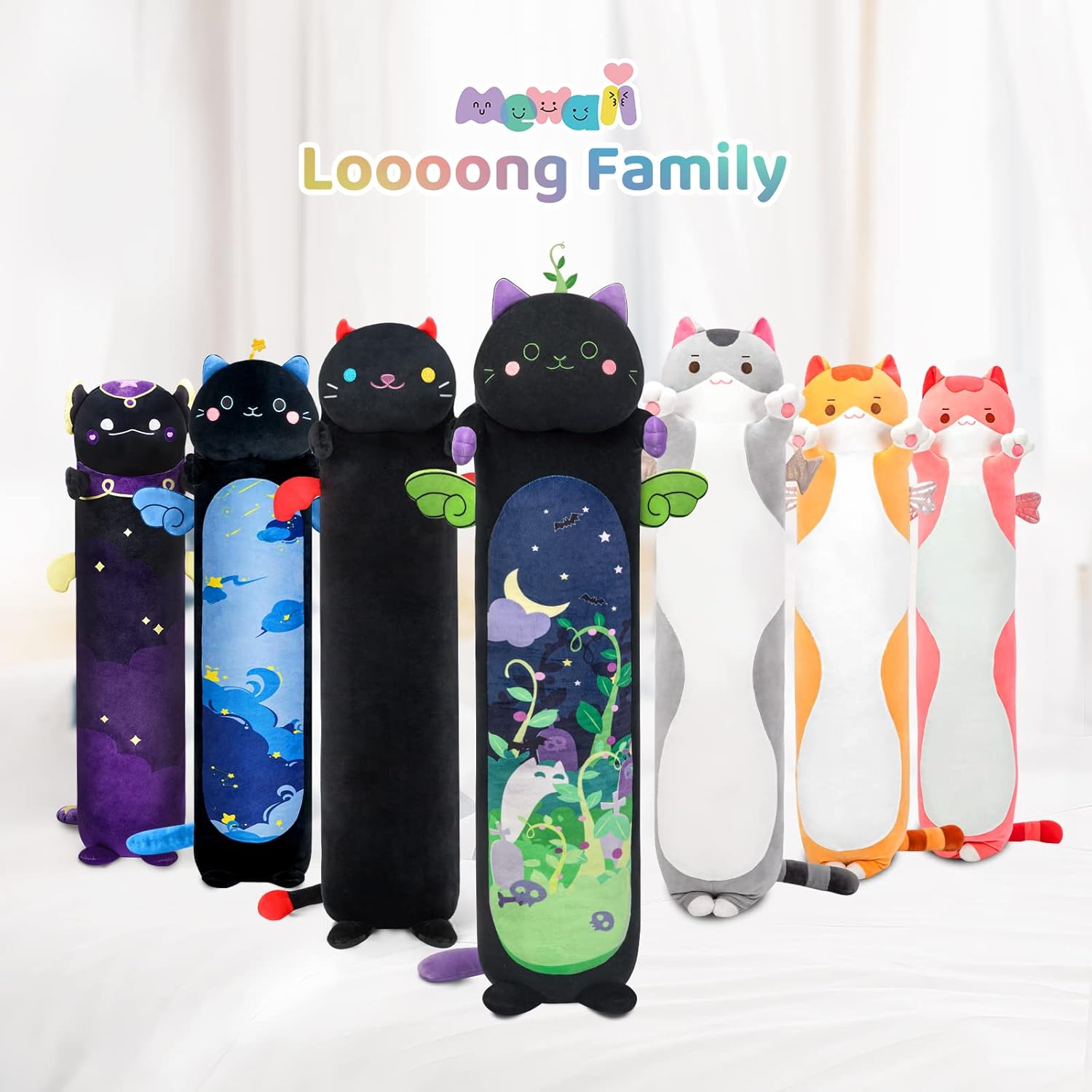 Almohada larga de felpa con forma de gato, 36 pulgadas, lindo gato negro de peluche kawaii, peluche suave, almohada de peluche de gatito, juguete de