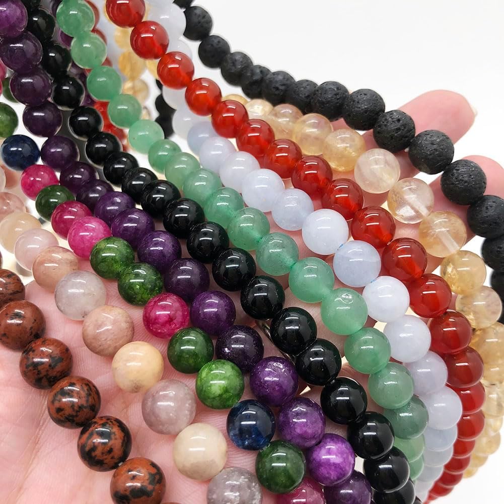 230 cuentas de piedra natural redondas de 0.315 pulgadas (0.315 in), cuentas de piedras preciosas sueltas a granel para hacer pulseras, collares,