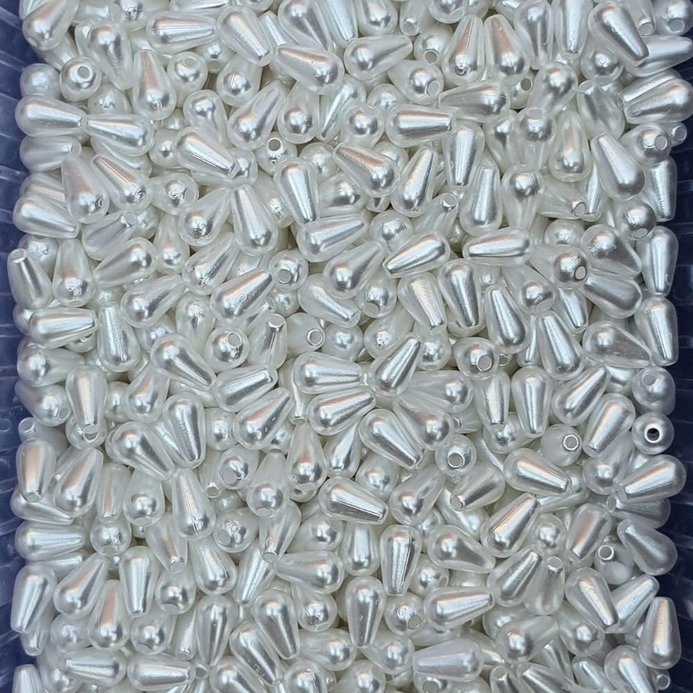 100 cuentas sueltas de lágrima de 0.236 x 0.394 pulgadas, cuentas de perlas de gota de agua para bricolaje, joyería de cuentas de imitación ABS