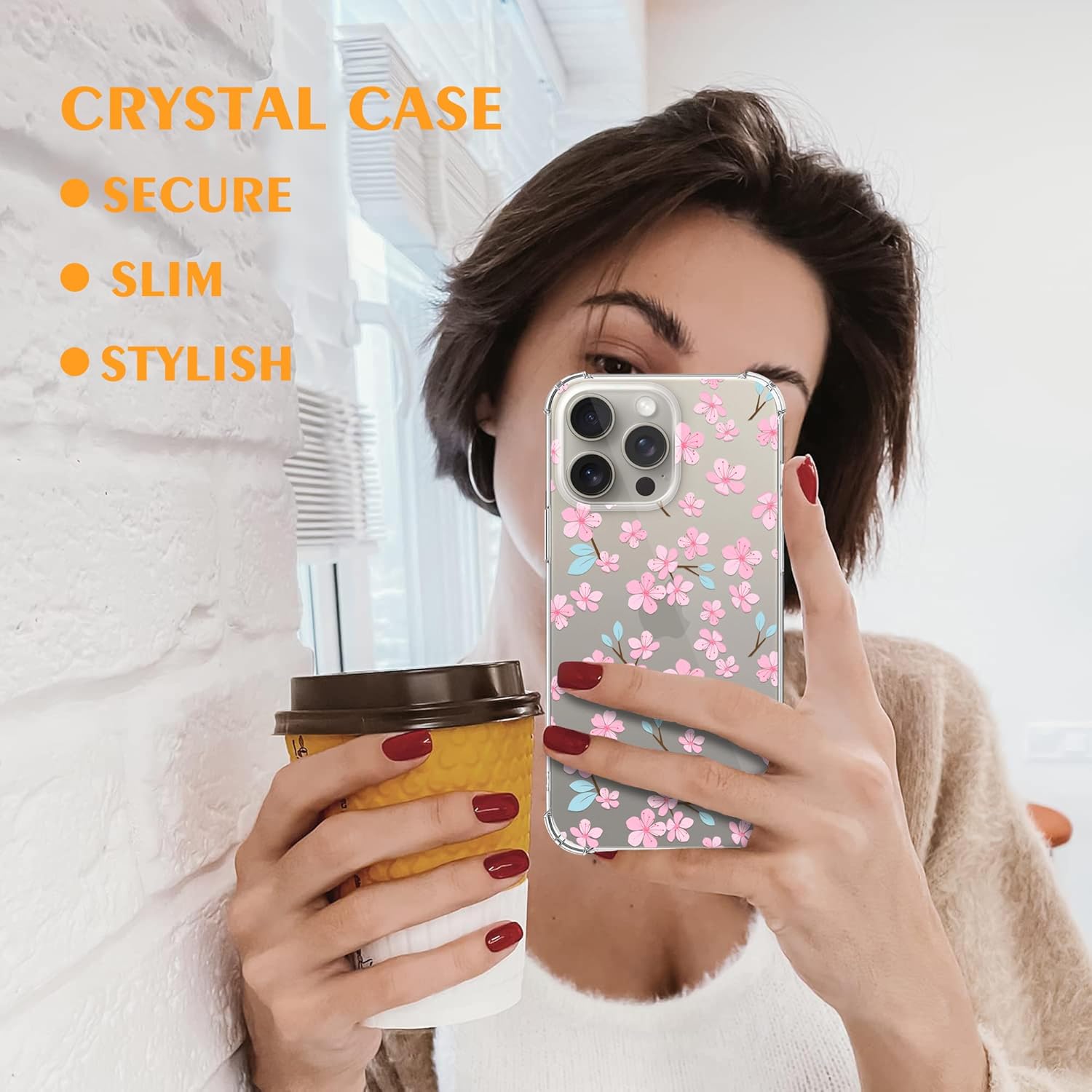 MSEAANBK Funda transparente de flor de cerezo diseñada para iPhone 15 Pro, funda transparente de flor de Sakura para iPhone 15 Pro para mujeres y