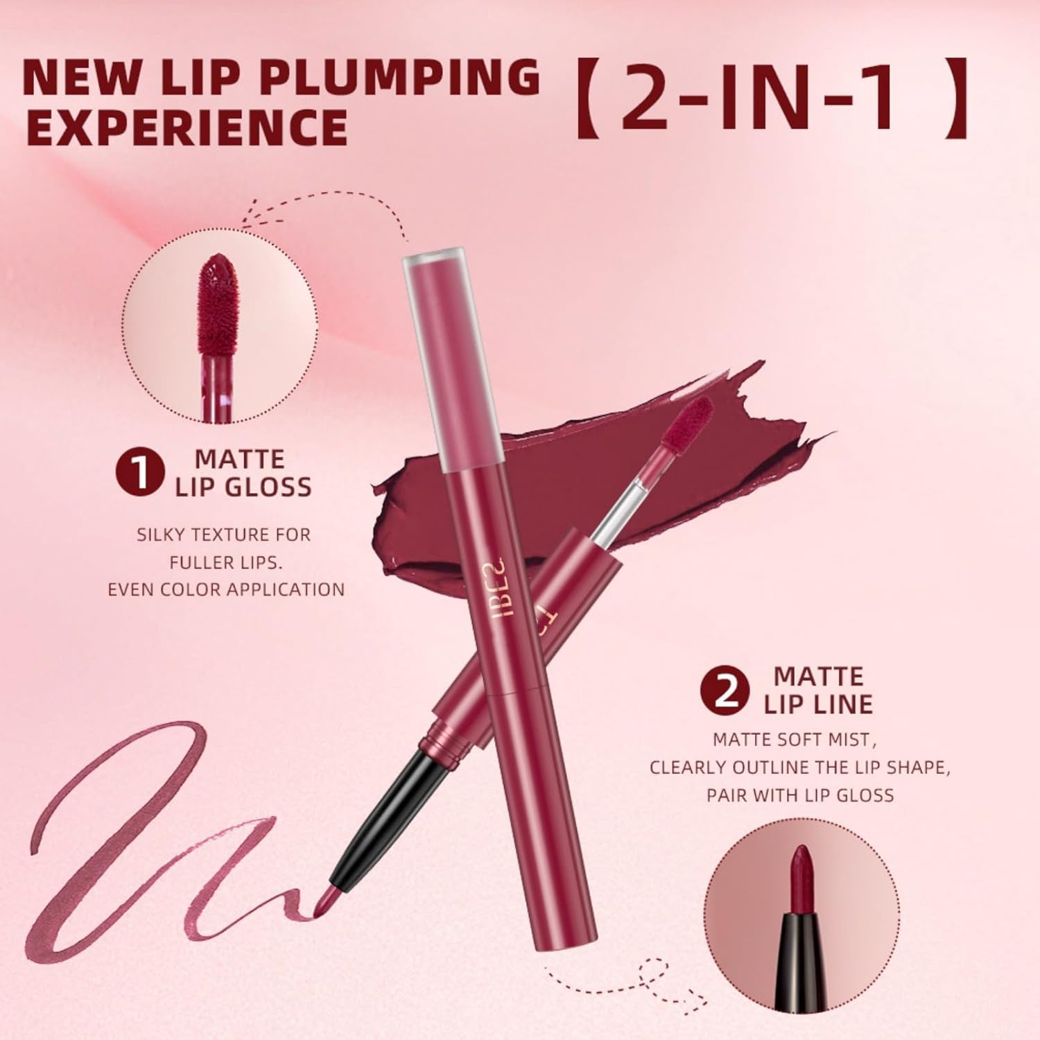 Kit de 3 lápices labiales líquidos mate y delineador de labios 2 en 1, juego de brillo labial pigmentado y delineador de labios de larga duración e
