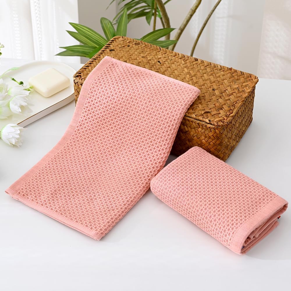 Juego de 2 toallas de mano de punto gofre, ligeras, altamente absorbentes, de secado rápido, 100% algodón, para baño, hoteles, viajes, spa y