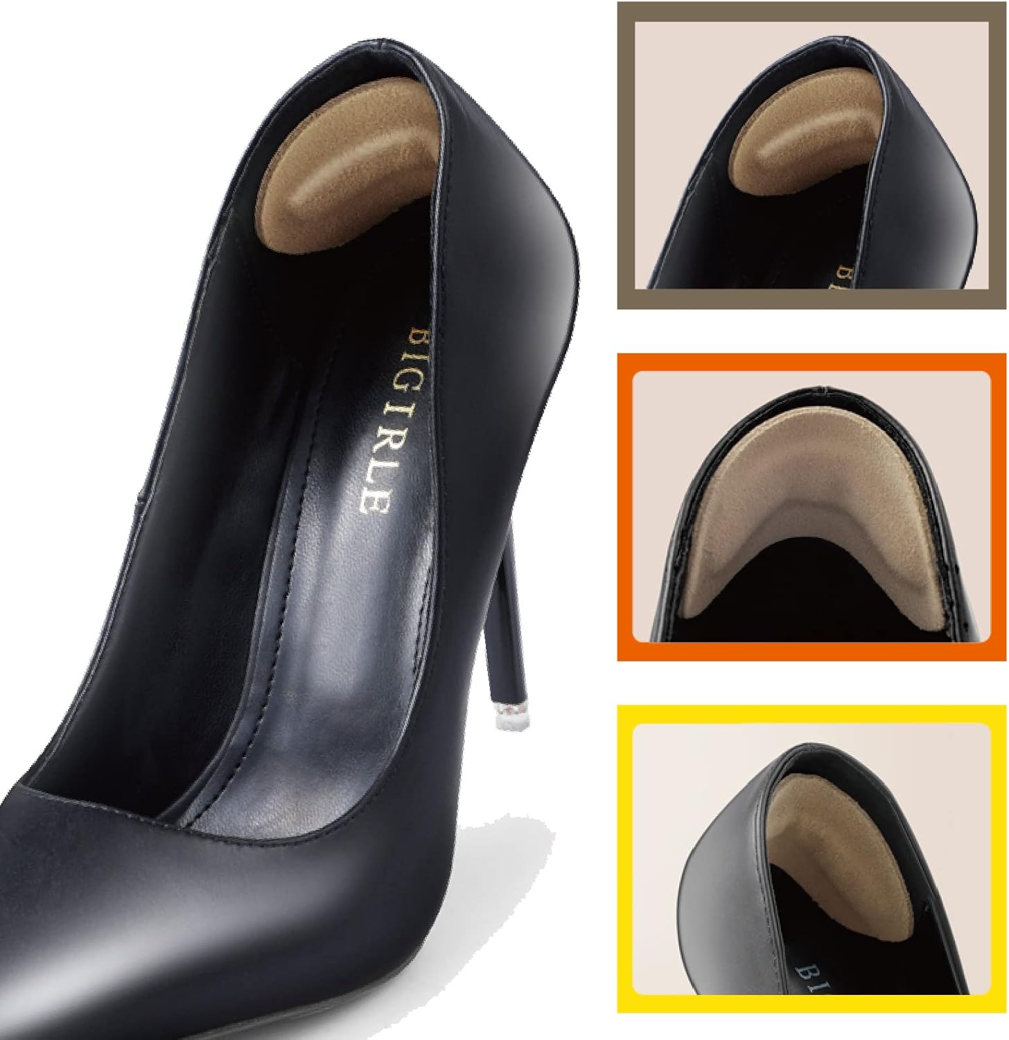 Almohadillas de cuero para el talón para zapatos sueltos, color caqui, 5 pares, Desnudo