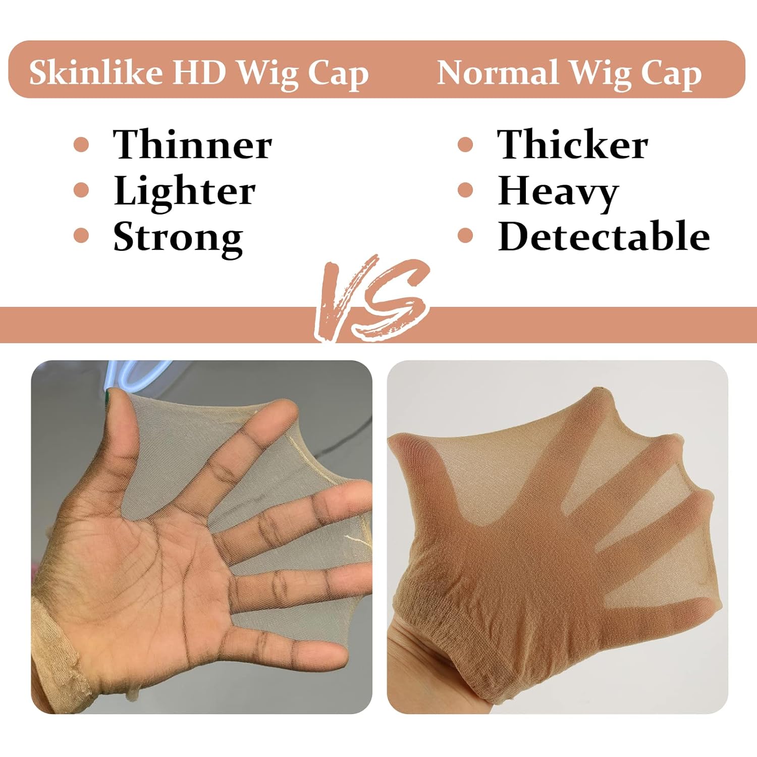 BEEOS SKINLIKE – Gorras de peluca real HD, 10 piezas ultrafinas invisibles y transpirables, elásticas, para mujer, peluca frontal de encaje